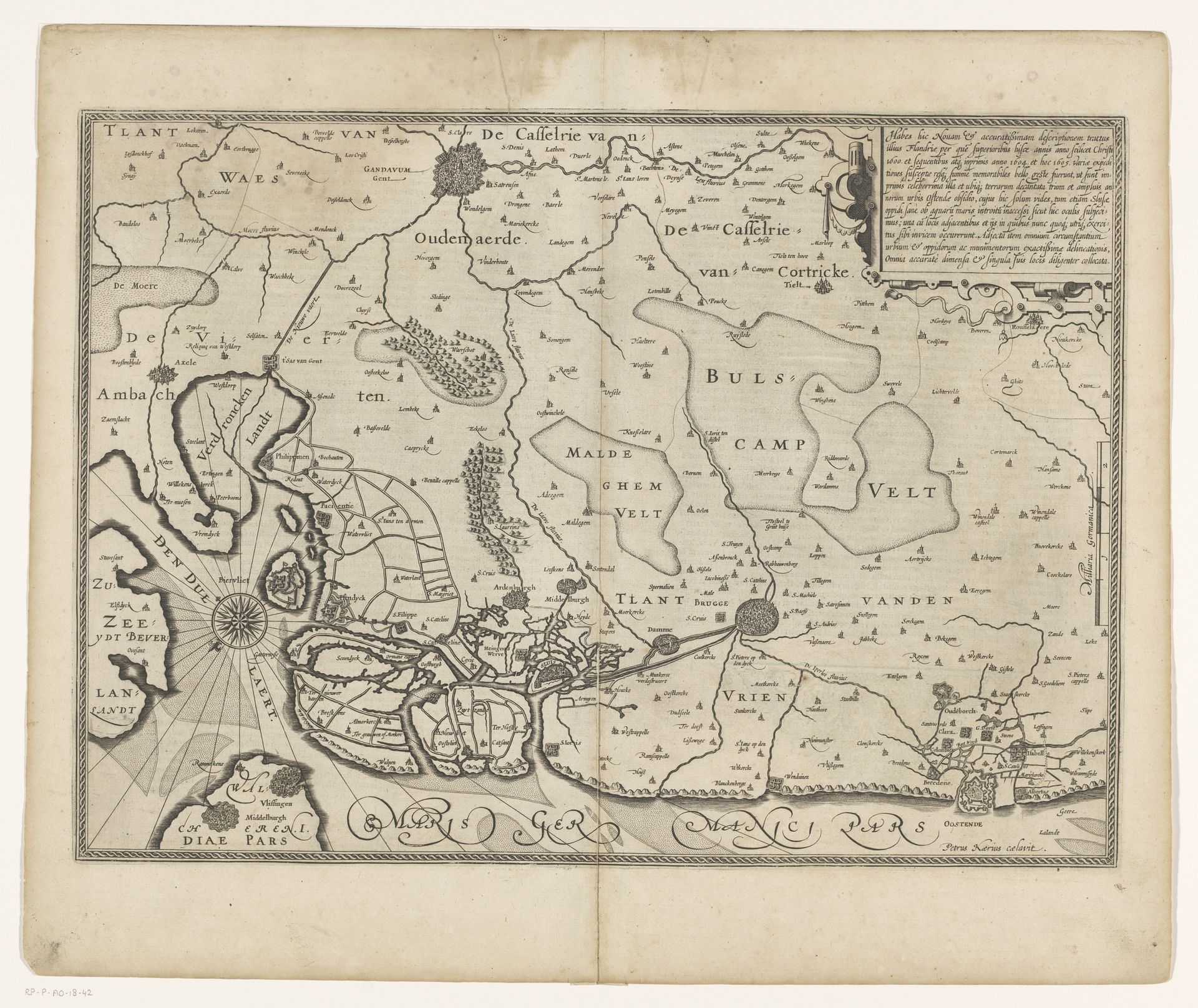 Kaart van West-Vlaanderen en Zeeuws-Vlaanderen by Pieter van der Keere
