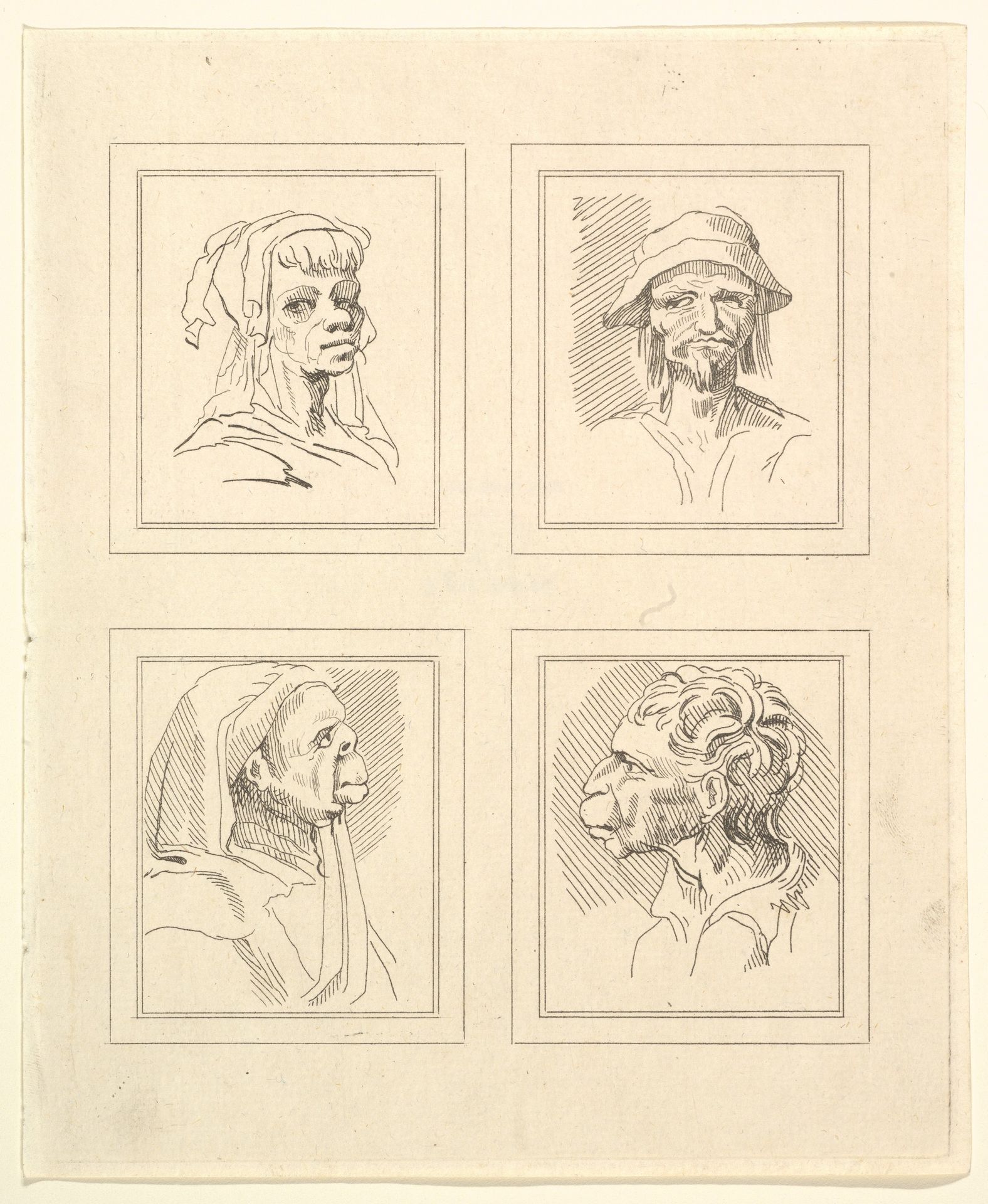 Four Heads (from Characaturas by Leonardo da Vinci, from Drawings by Wincelslaus Hollar, out of the Portland Museum) by Wenceslaus Hollar