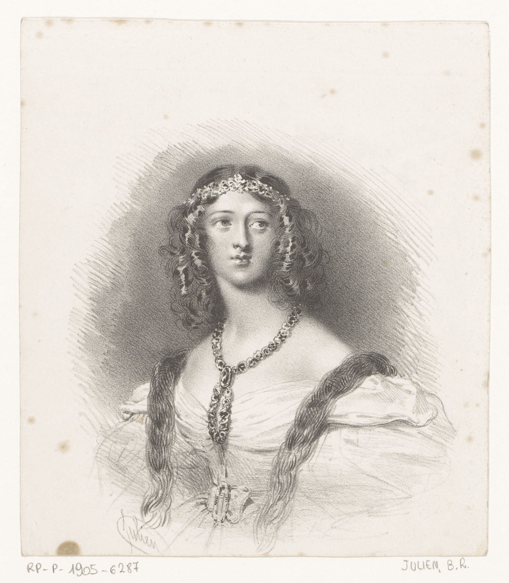 Portret van een dame met lange vlechten by Bernard Romain Julien