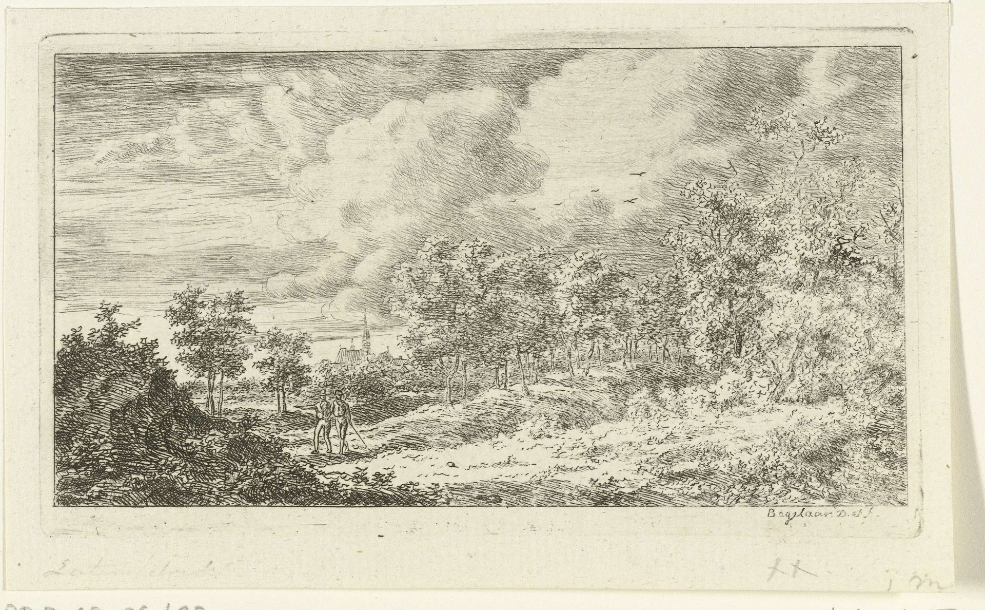 Landschap met twee wandelaars by Ernst Willem Jan Bagelaar