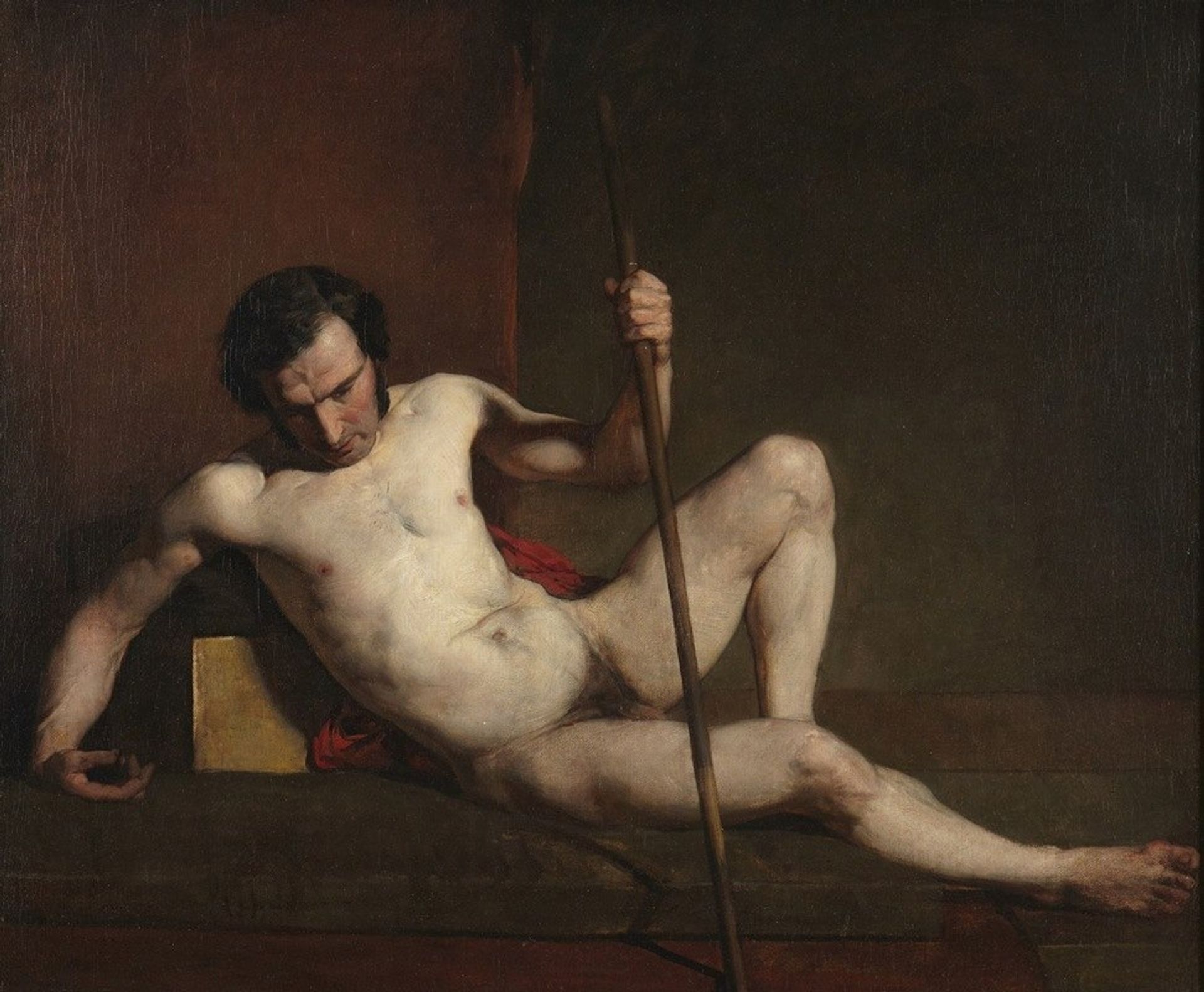 Male Nude Leaning on Staff by William Etty