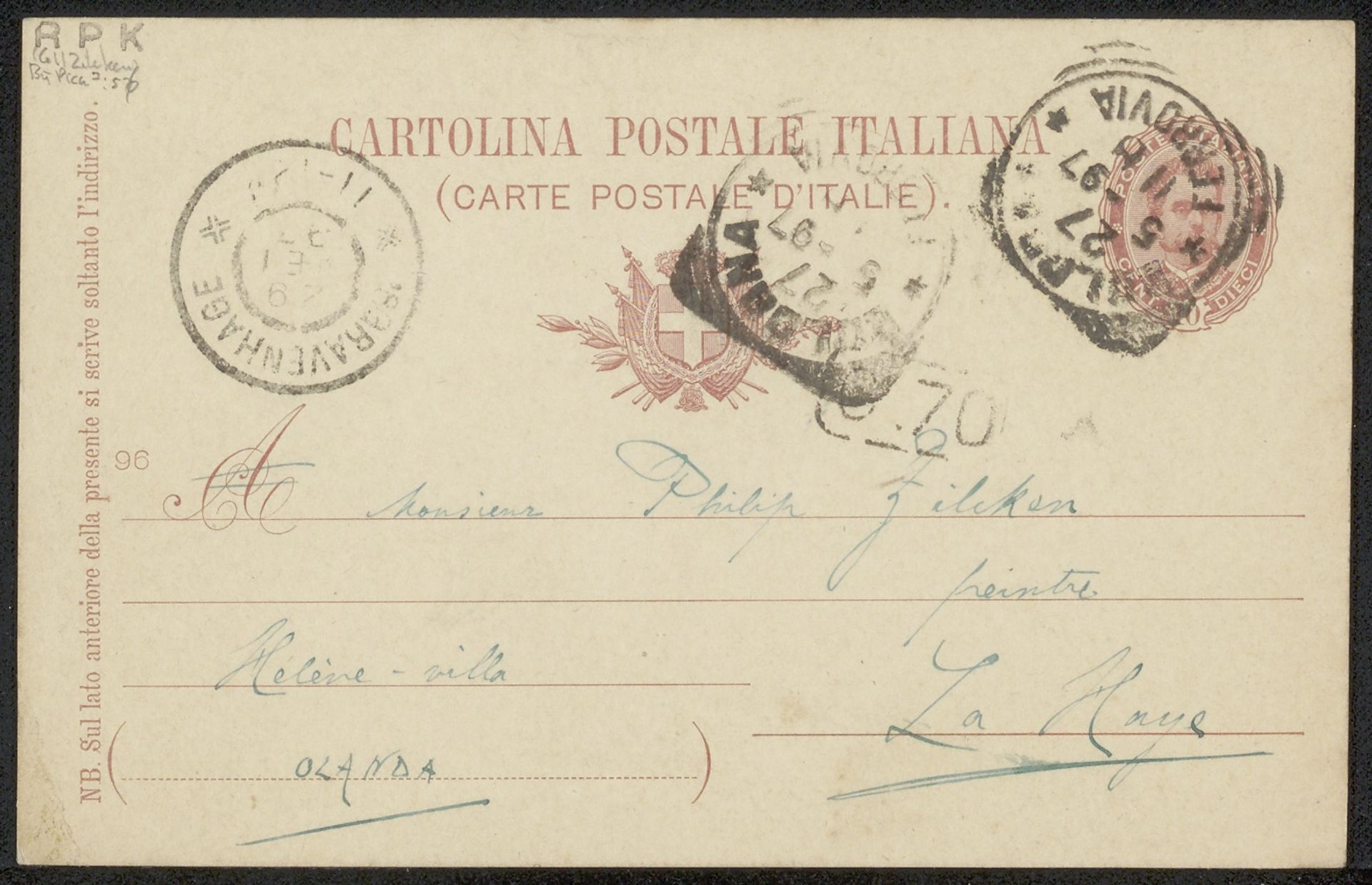 Briefkaart aan Philip Zilcken by Vittorio Pica
