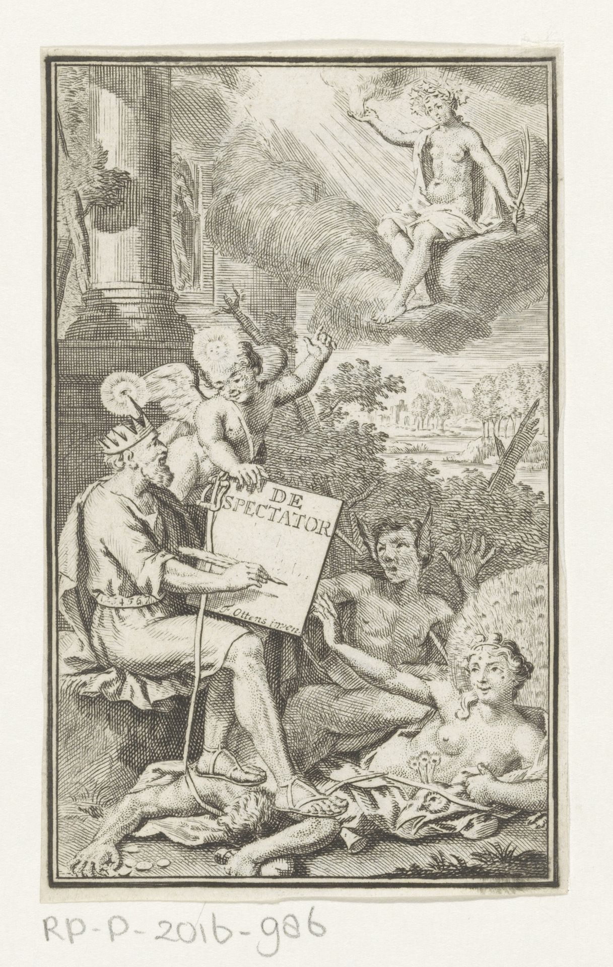 Allegorische voorstelling met gekroonde man, putti en vrouw met sterrenkroon by Anonymous