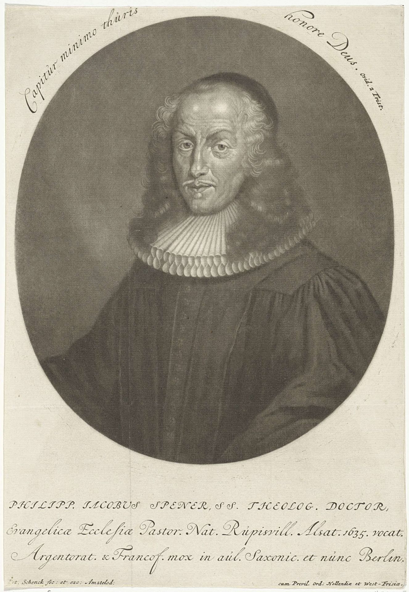 Portret van de theoloog Philipp Jacob Spener by Pieter Schenk