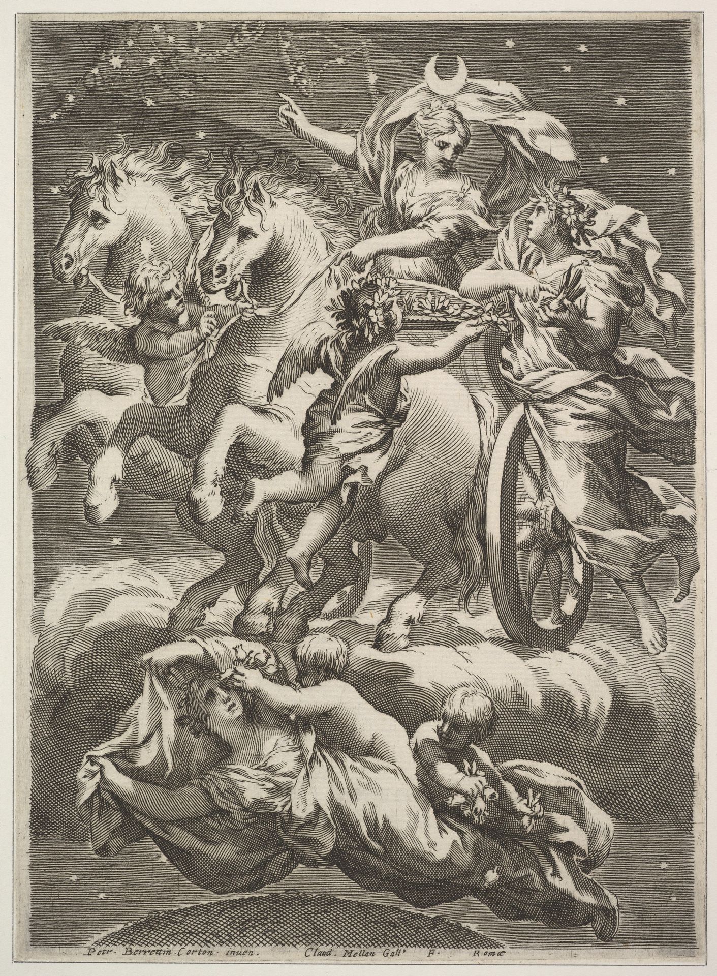 Diana in Her Chariot (La Lune sur son char) by Claude Mellan