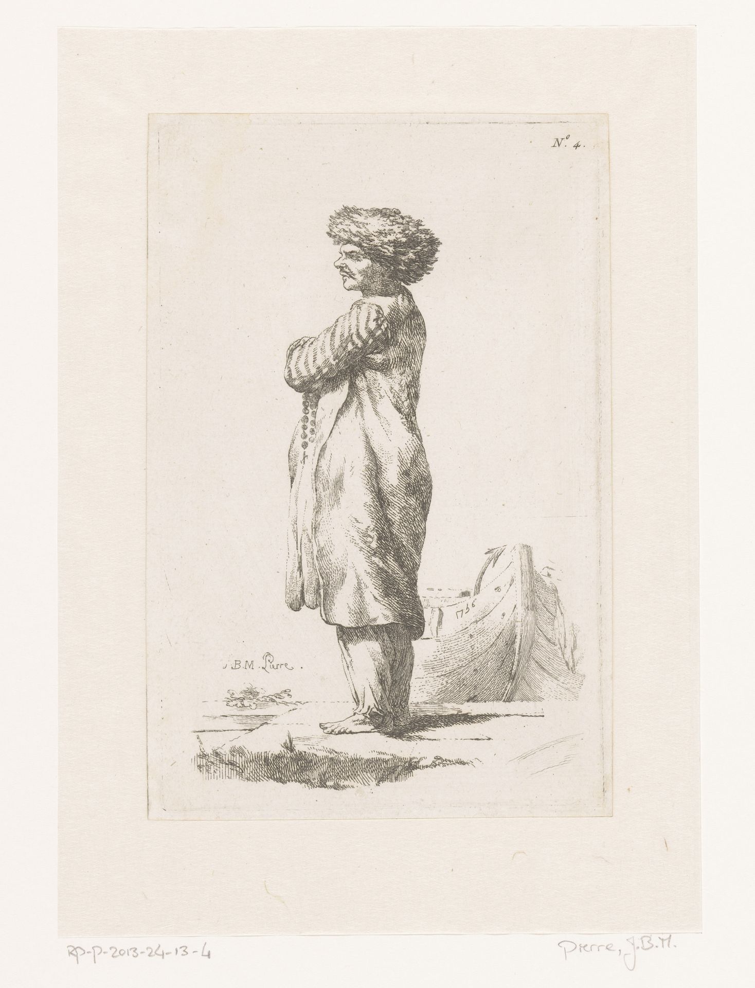 Man met bontmuts staande op een kade by Jean Baptiste Marie Pierre