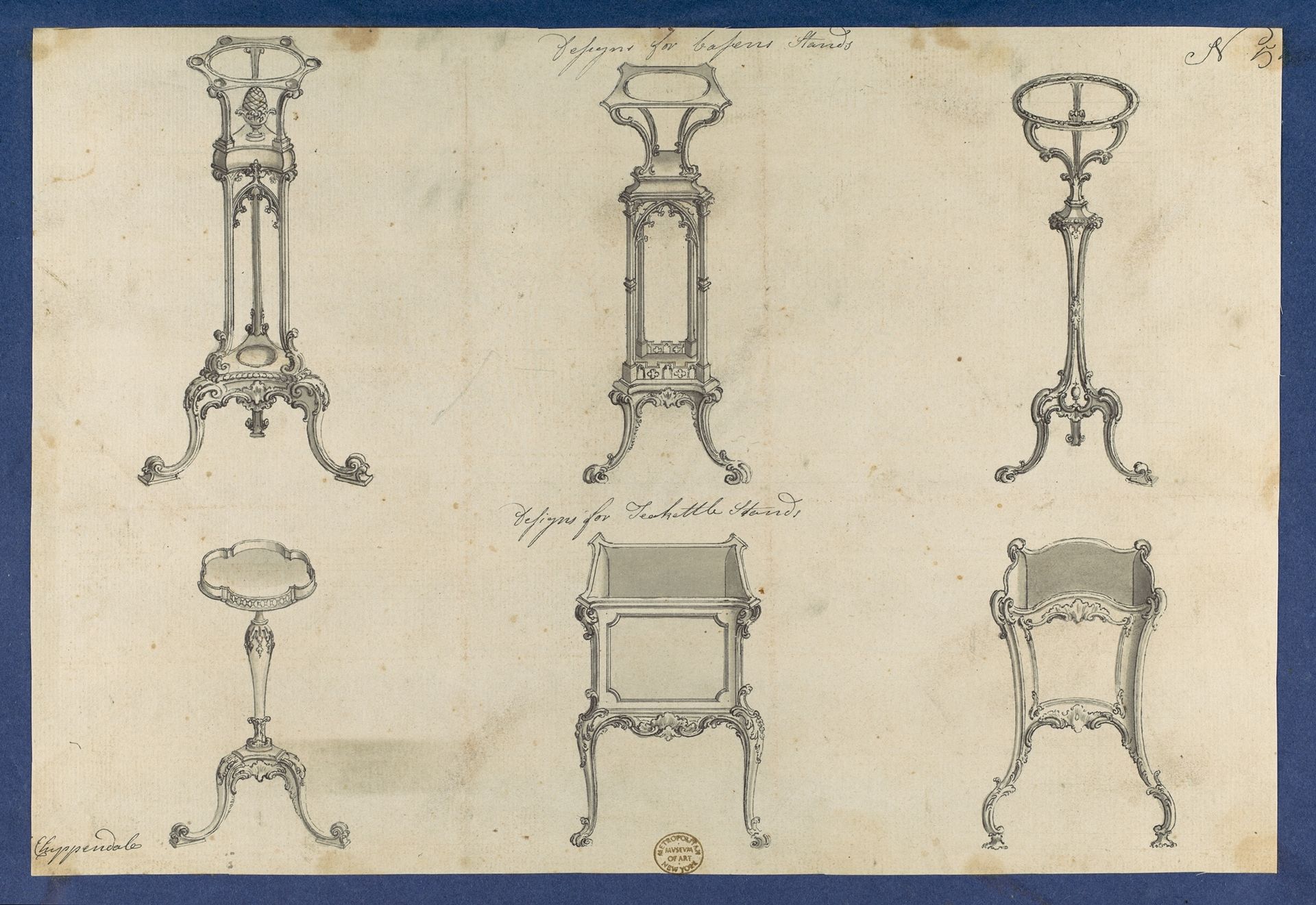 Designs for Basin Stands and Teakettle Stands, in Chippendale Drawings, Vol. I by Thomas Chippendale