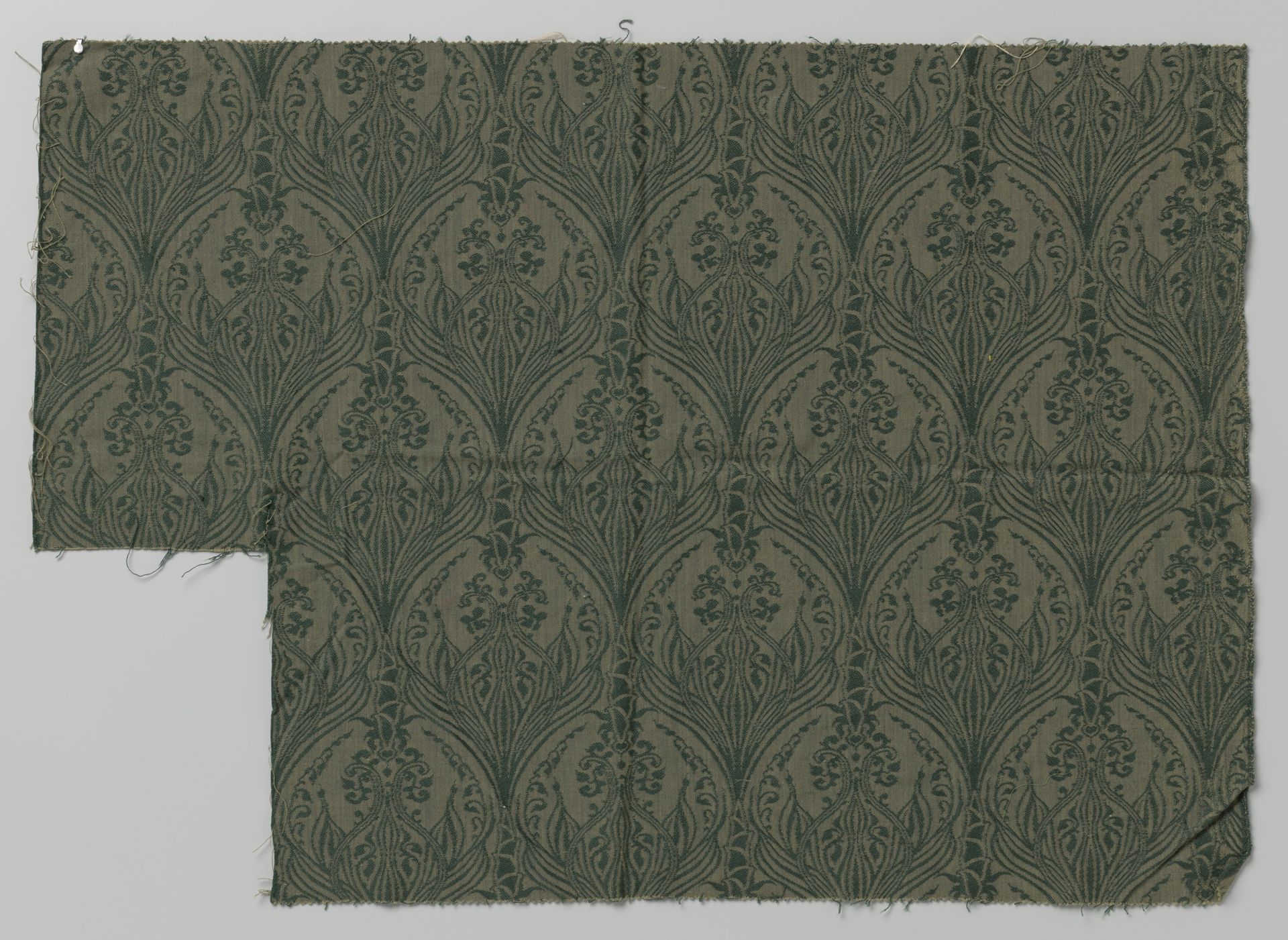 Bespanningsstof met hyacinten, groene inslag op beige ketting by Theo Nieuwenhuis