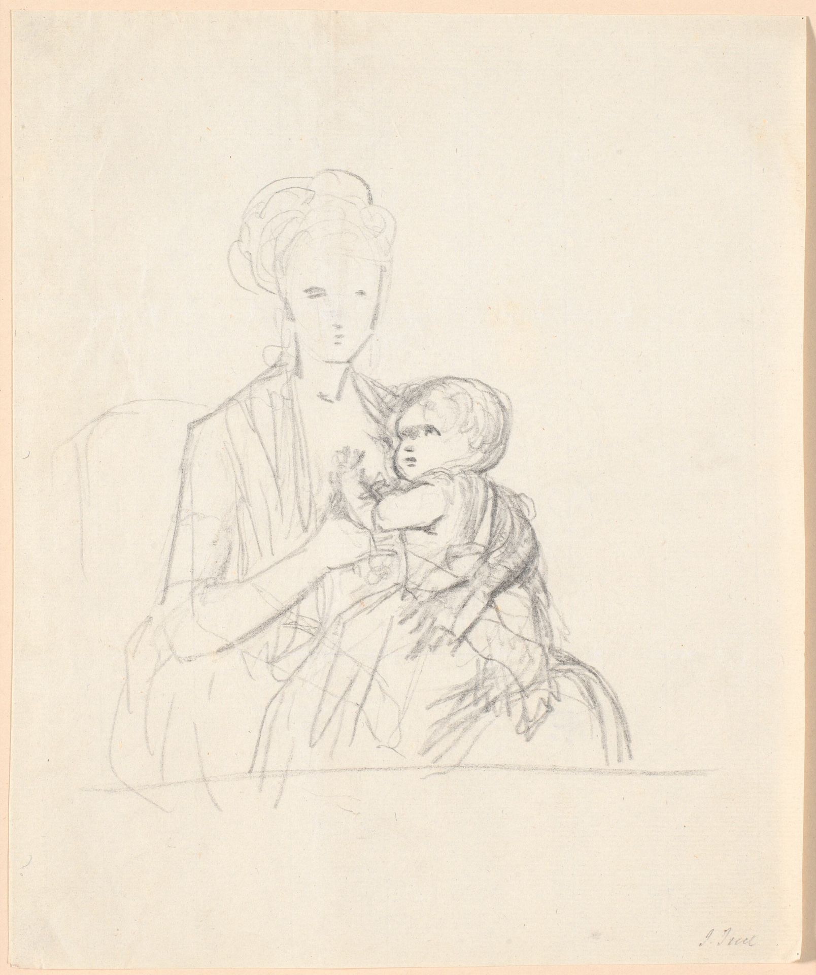Udkast til portrættet af grevinde Sophie Magdalene Raben, født von Qualen med sin ældste søn, født 1784 by Jens Juel