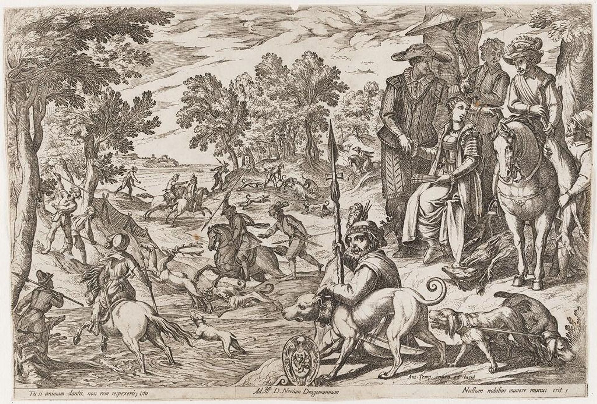 A Lady Observing a Stag Hunt by Antonio Tempesta