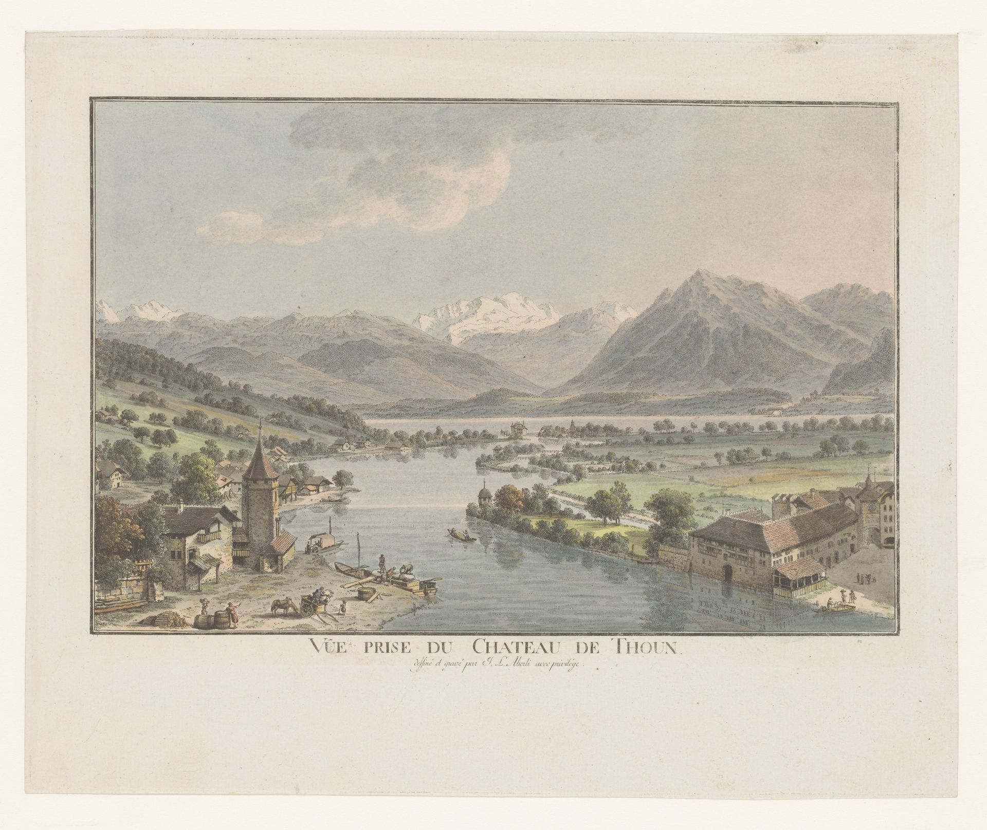 Gezicht op de Thunersee vanaf het kasteel van Thun by Johann Ludwig Aberli
