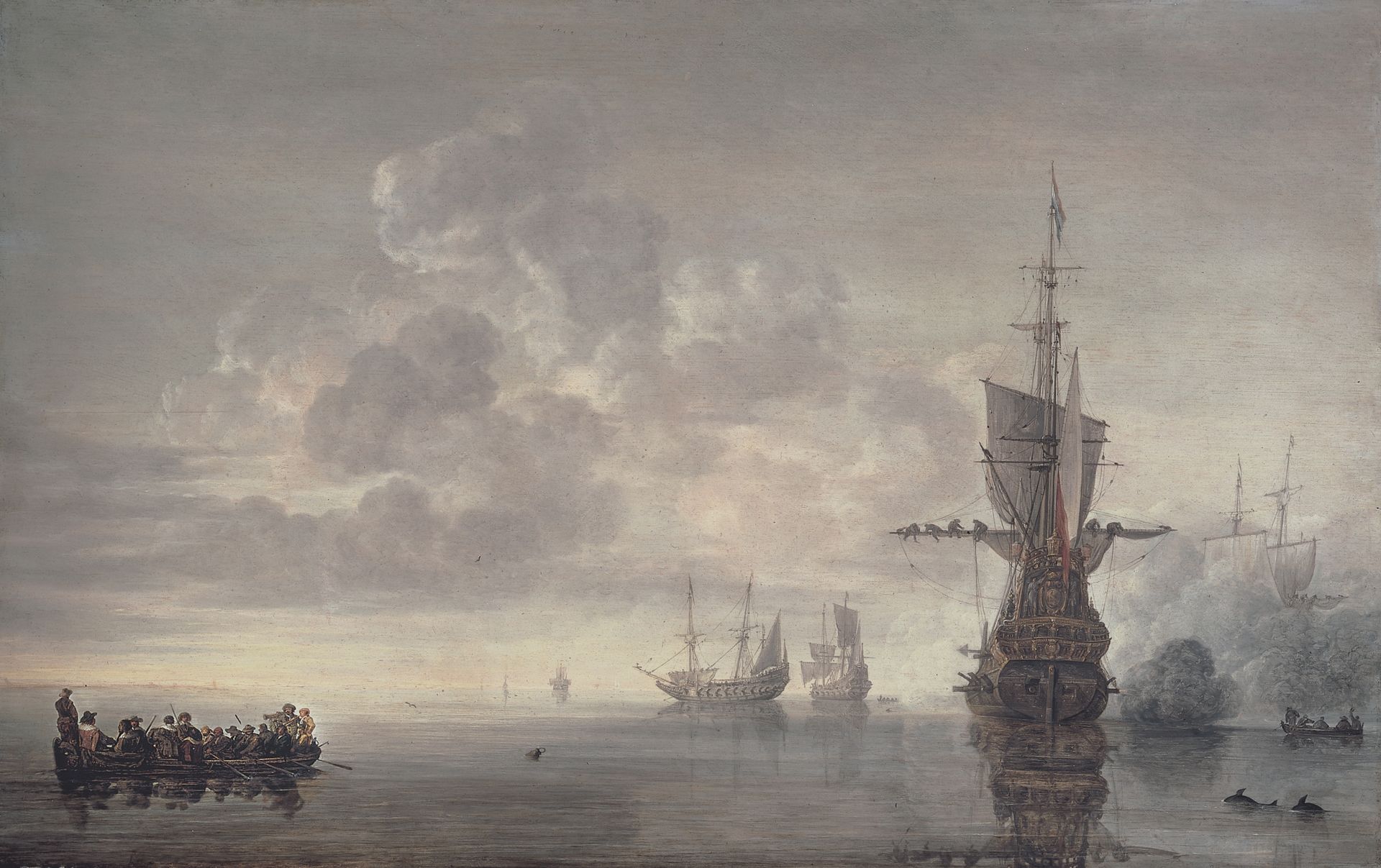 The Flagship Aemilia Fires a Salut for Admiral Maerten Harpertsz Tromp by Simon de Vlieger