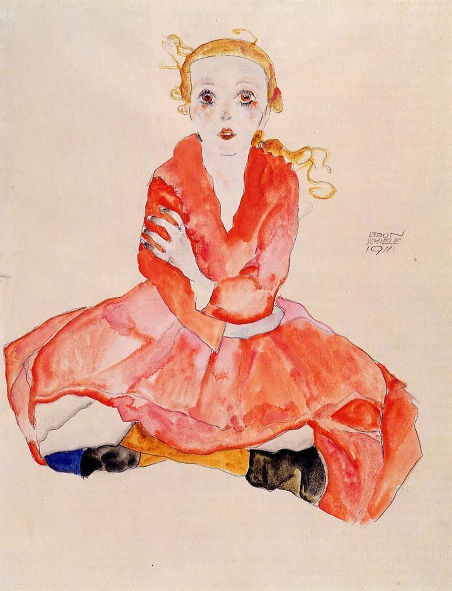 Seated Girl Facing Front by Egon Schiele
