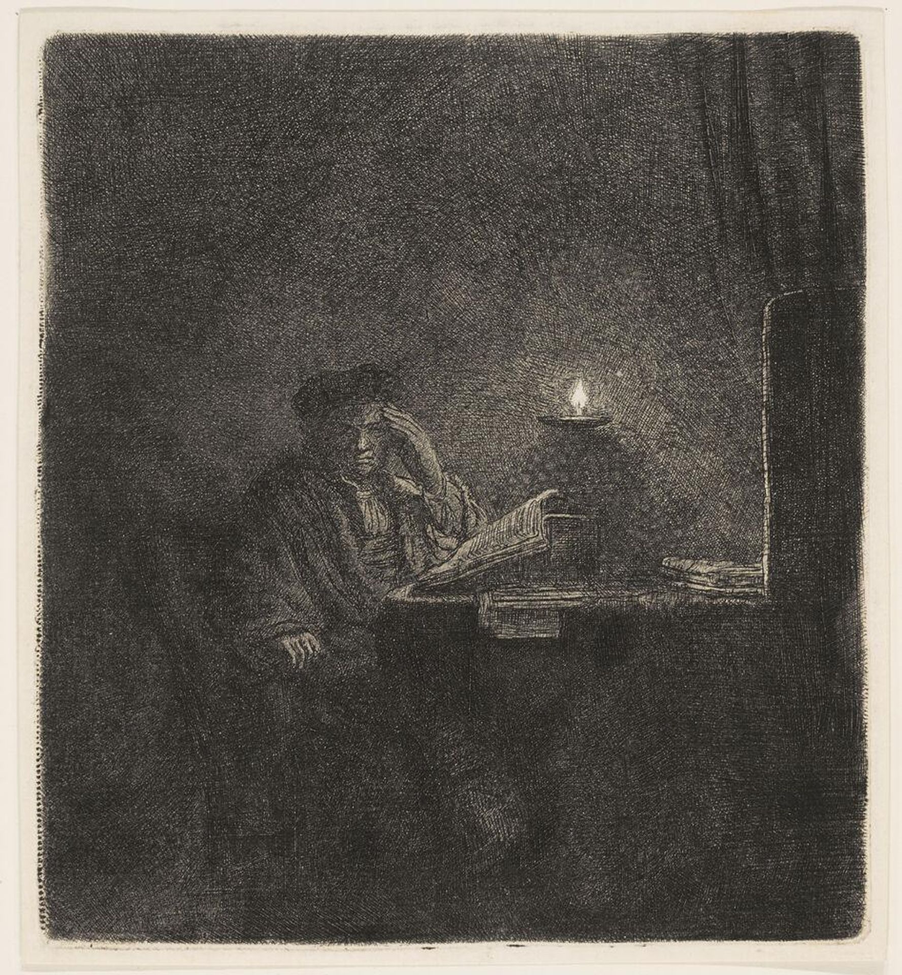 A Student at a Table by Candlelight by Rembrandt van Rijn