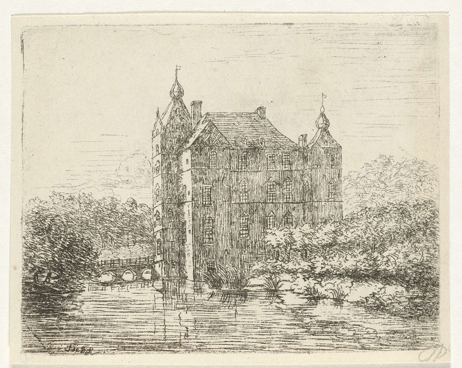 Zijaanzicht van kasteel de Cannenburch by Reinierus Albertus Ludovicus baron van Isendoorn à Blois