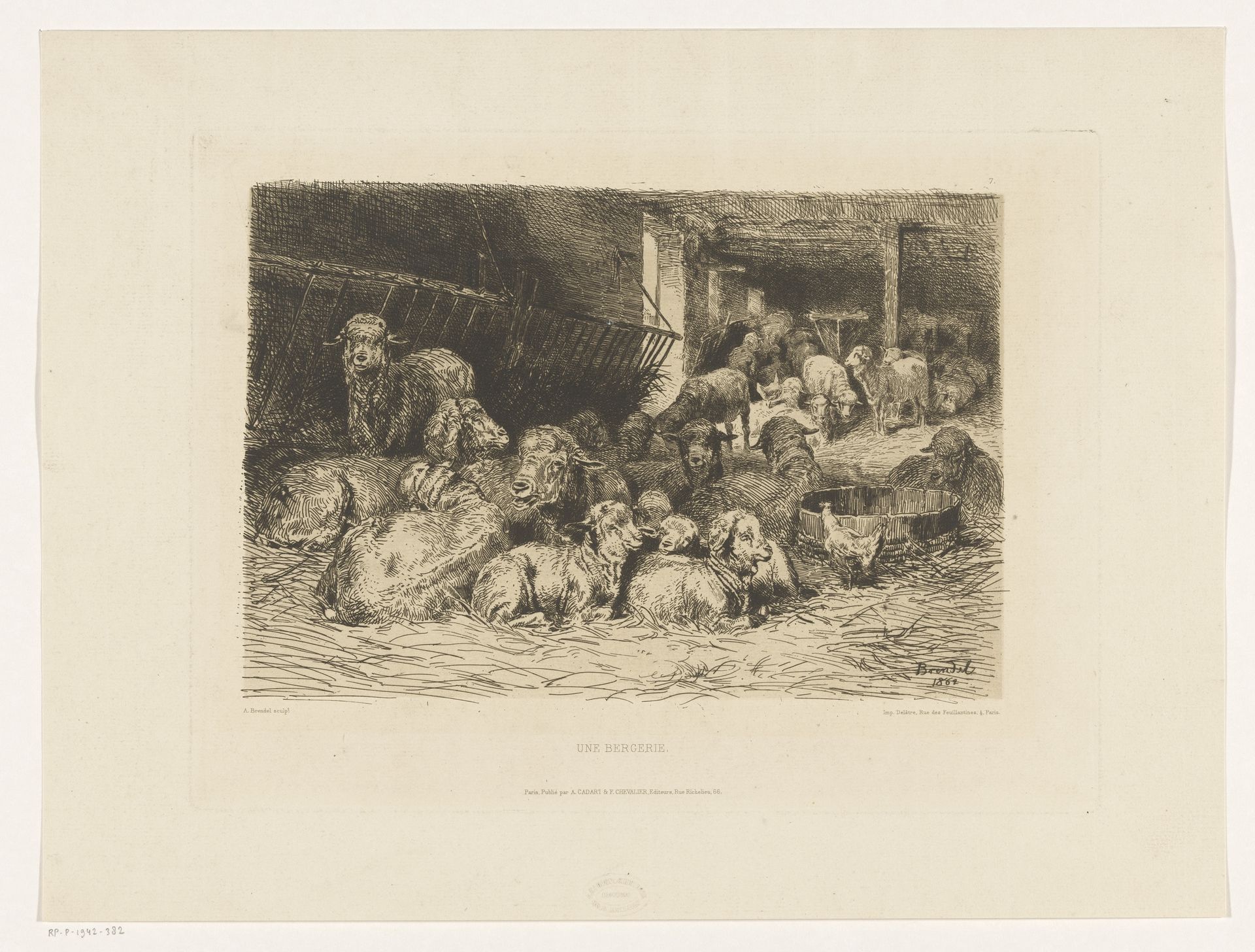 Interieur van een schaapskooi by Albert Heinrich Brendel