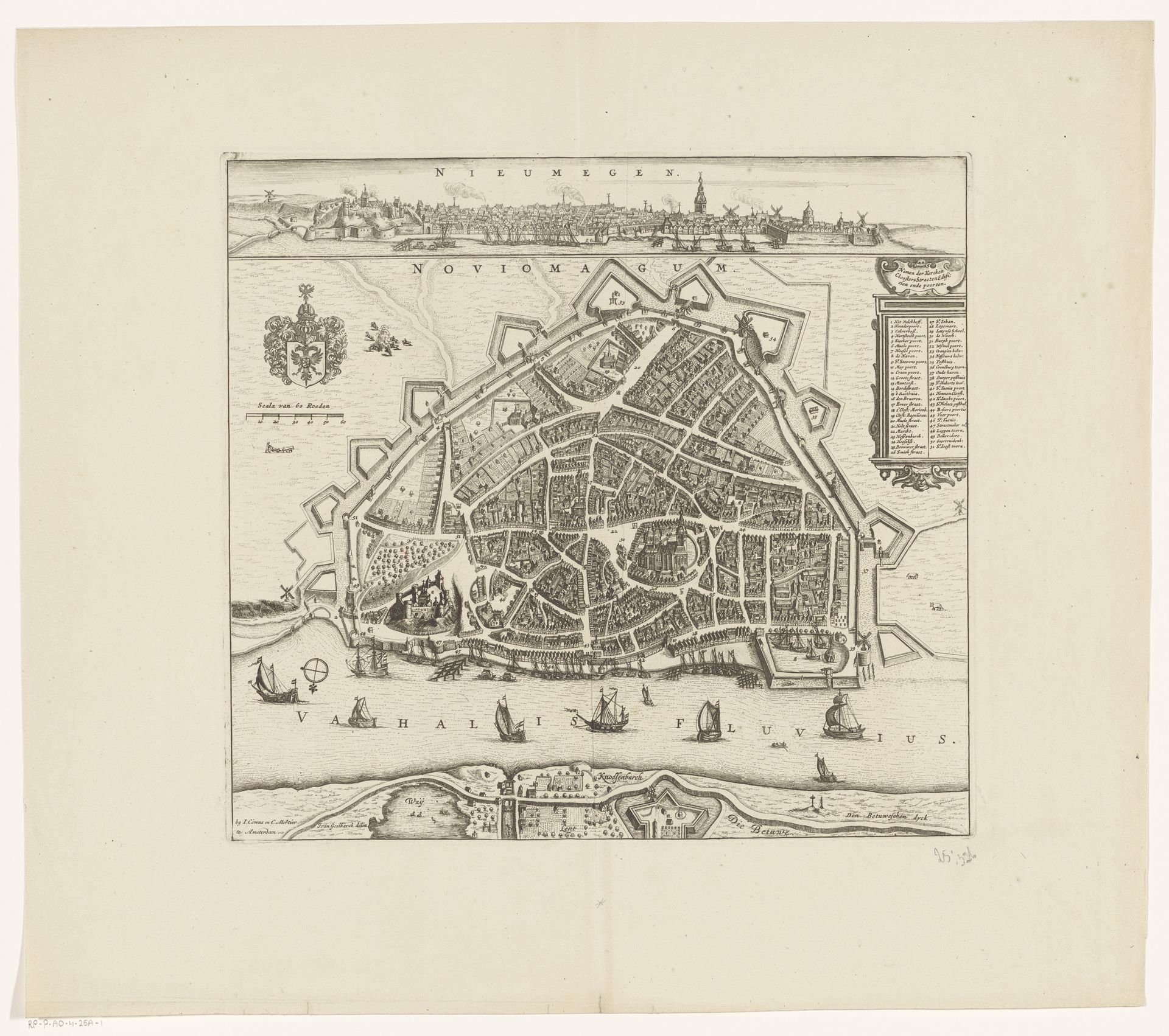 Plattegrond van Nijmegen met stadsgezicht by Anonymous