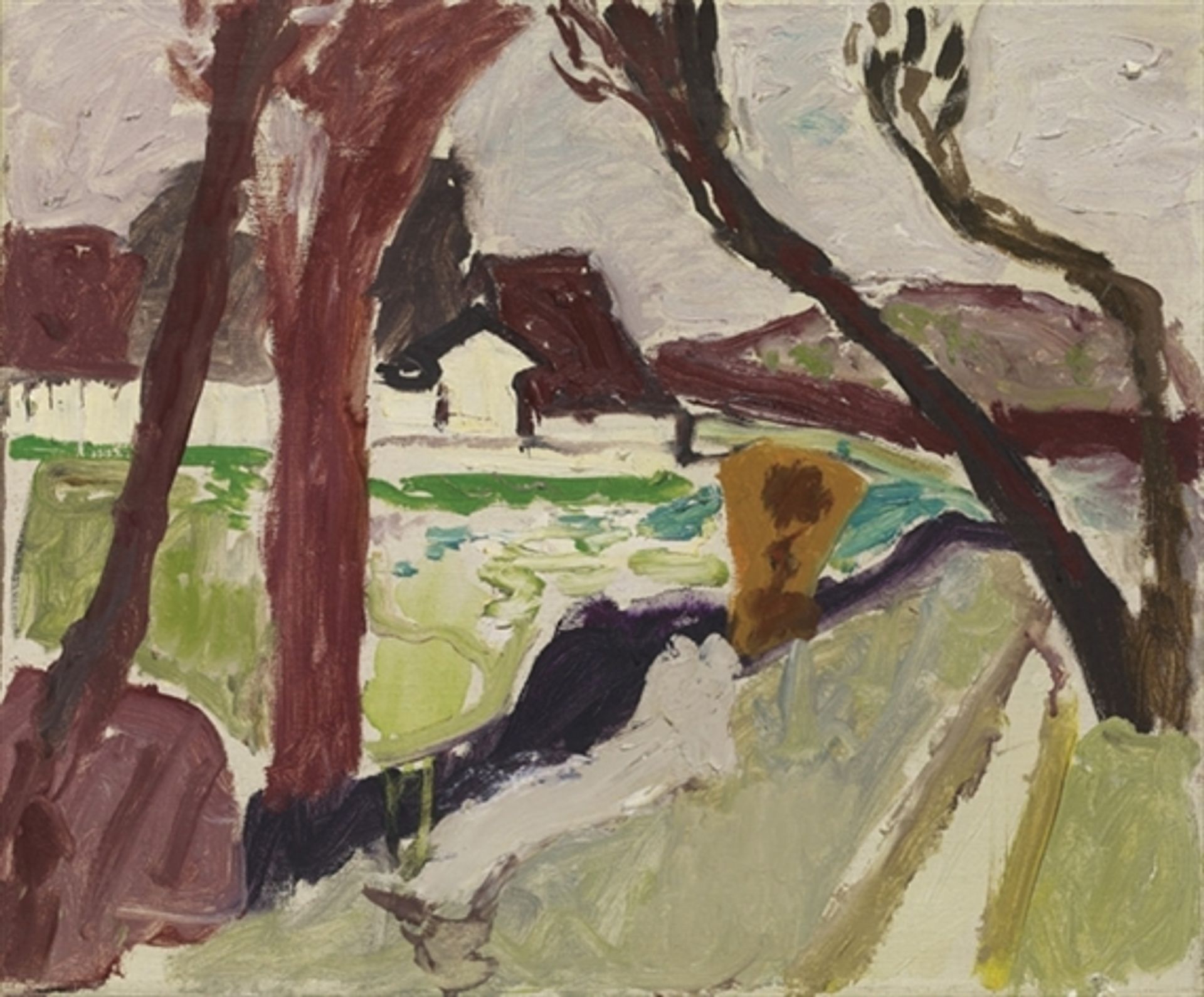 View of Fahr Monastery through Trees by Max Gubler