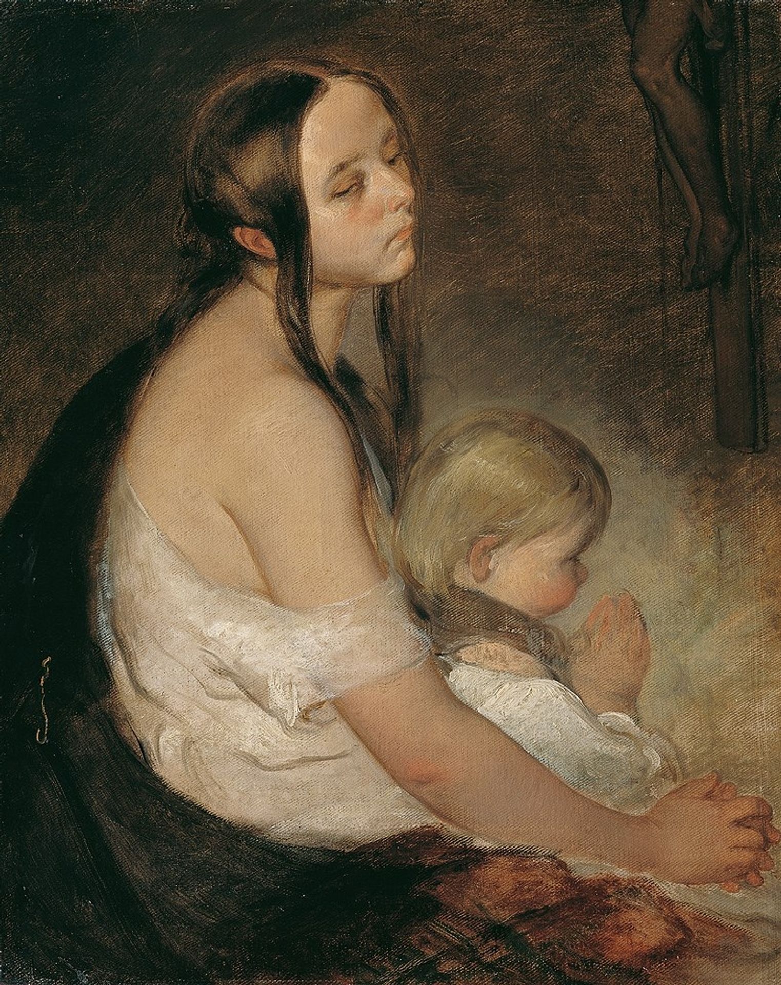 Mother With Child Under The Crucifix by Peter Fendi