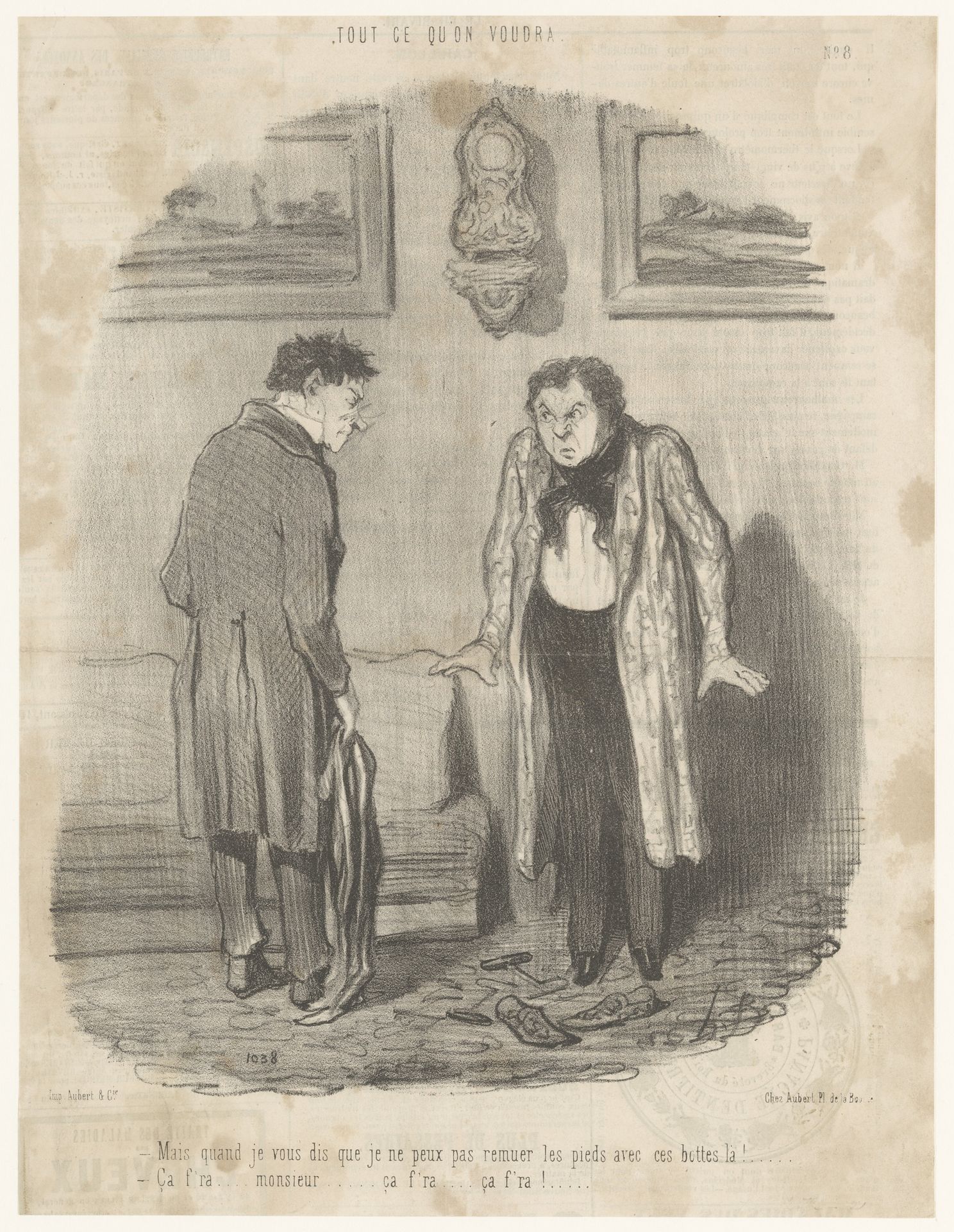 Man past te kleine schoenen by Honoré Daumier