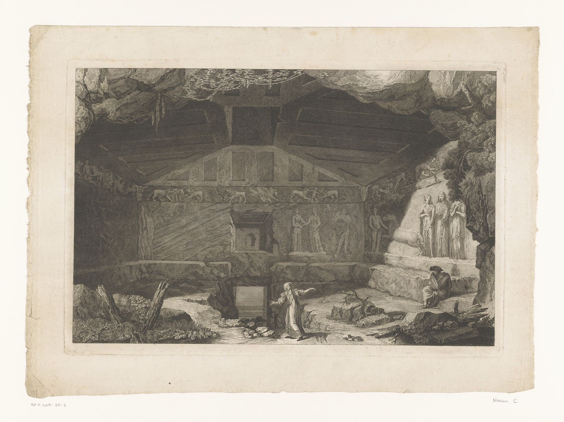 Etruskische grafkamer in Tarquinia versierd met reliëfs by Christopher Norton