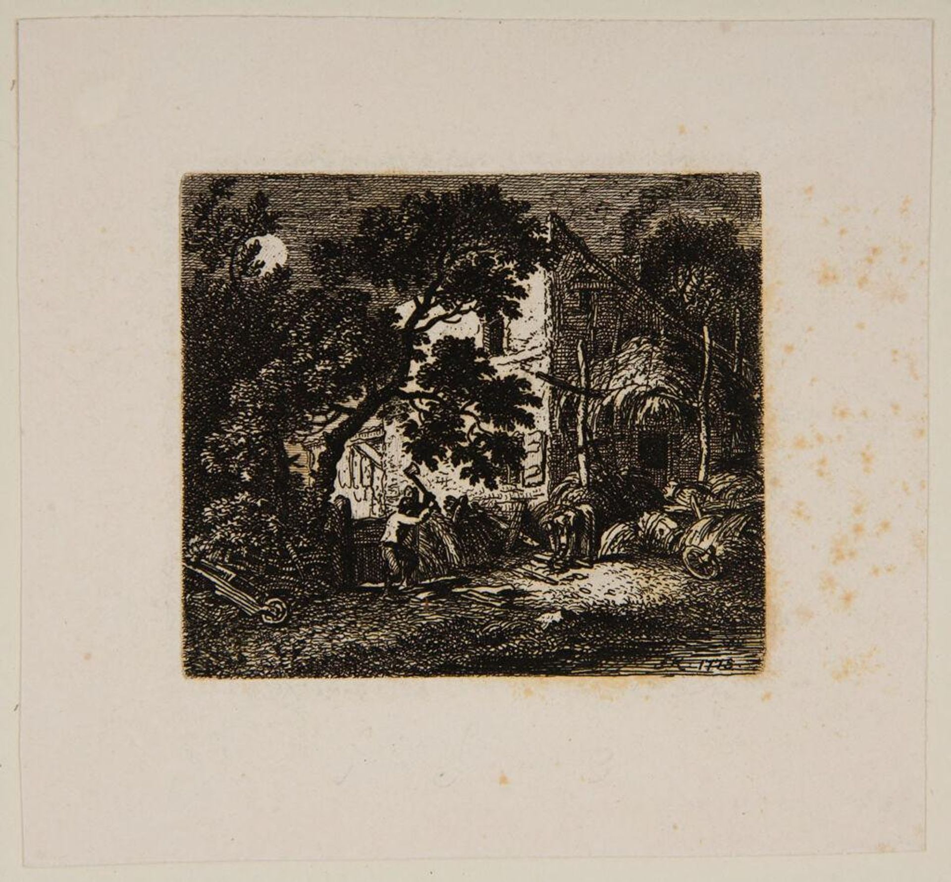 Farmyard by Moonlight by Ferdinand Kobell