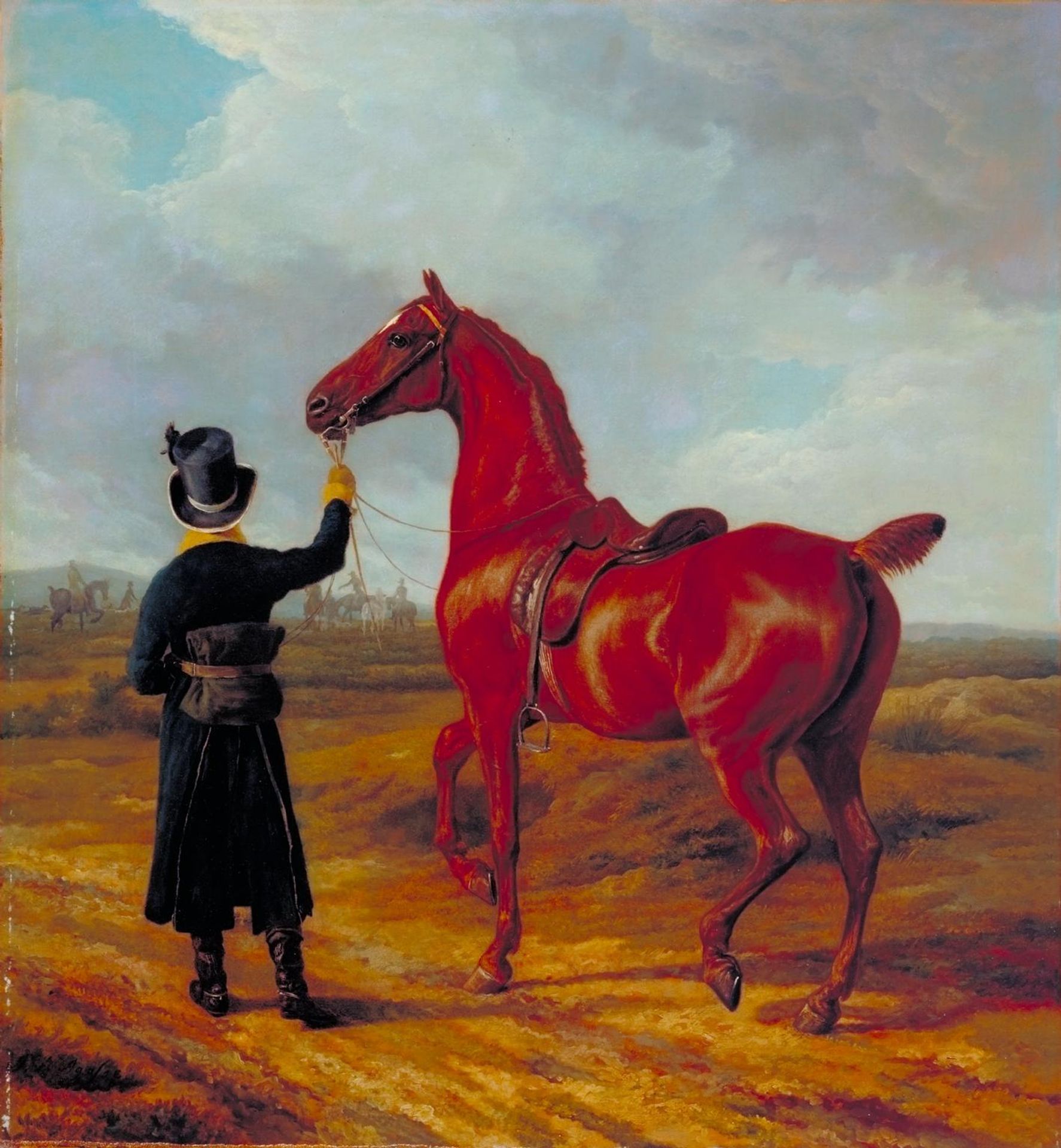 Lord Rivers’s Groom Leading a Chestnut Hunter towards a Coursing Party in Hampshire by  Jacques Laurent Agasse