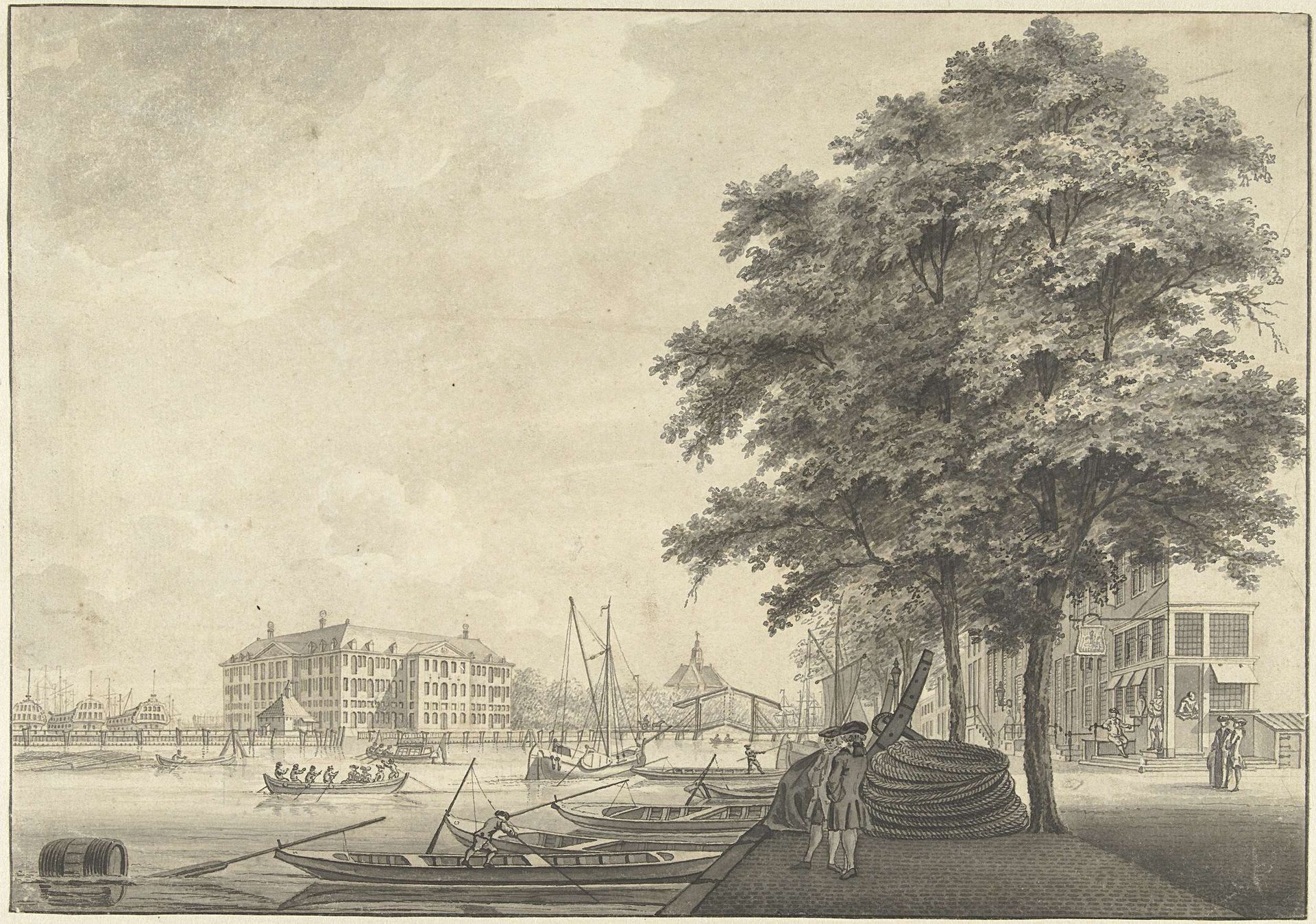 Gezicht op 's Lands Zeemagazijn by Caspar Jacobsz. Philips