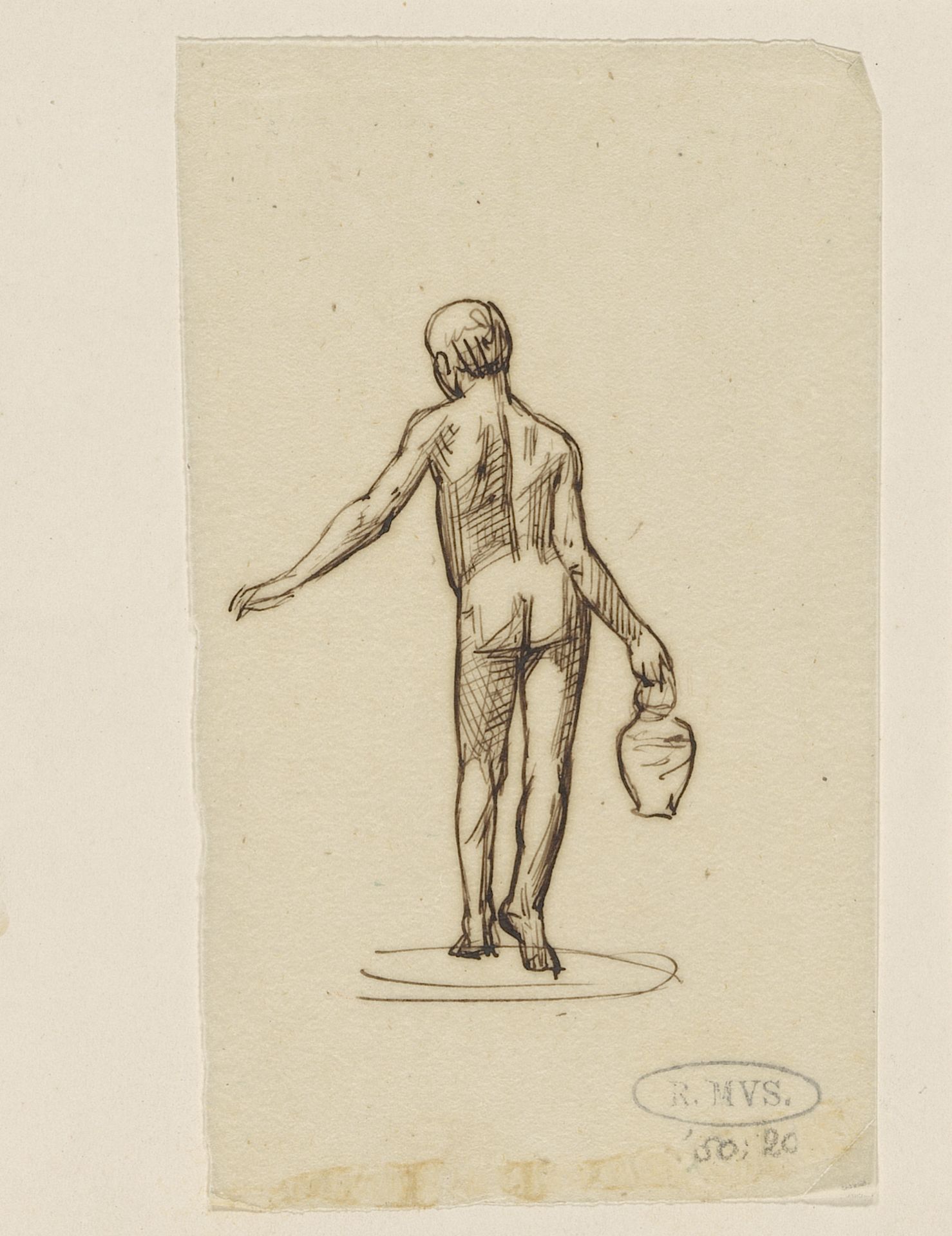 Naakte jongen met kan in de hand, op de rug gezien by August Allebé