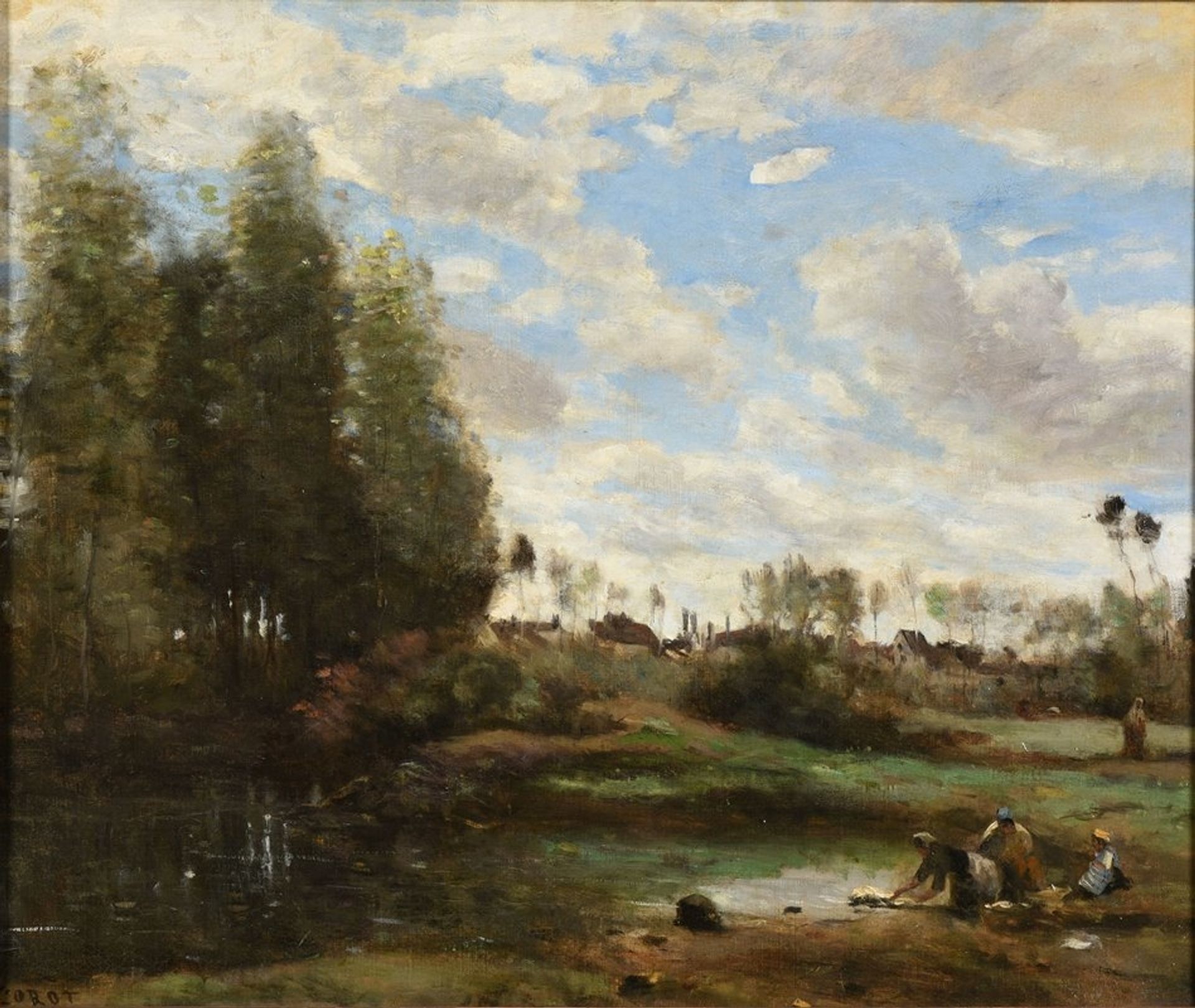 Laveuses au bord de l’eau by Camille Corot