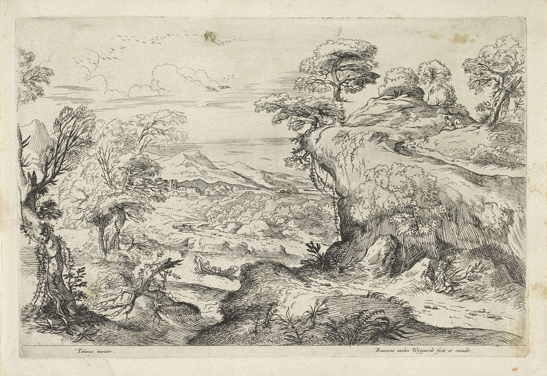 Berglandschap met gezicht op een rivier by Frans van den Wijngaerde