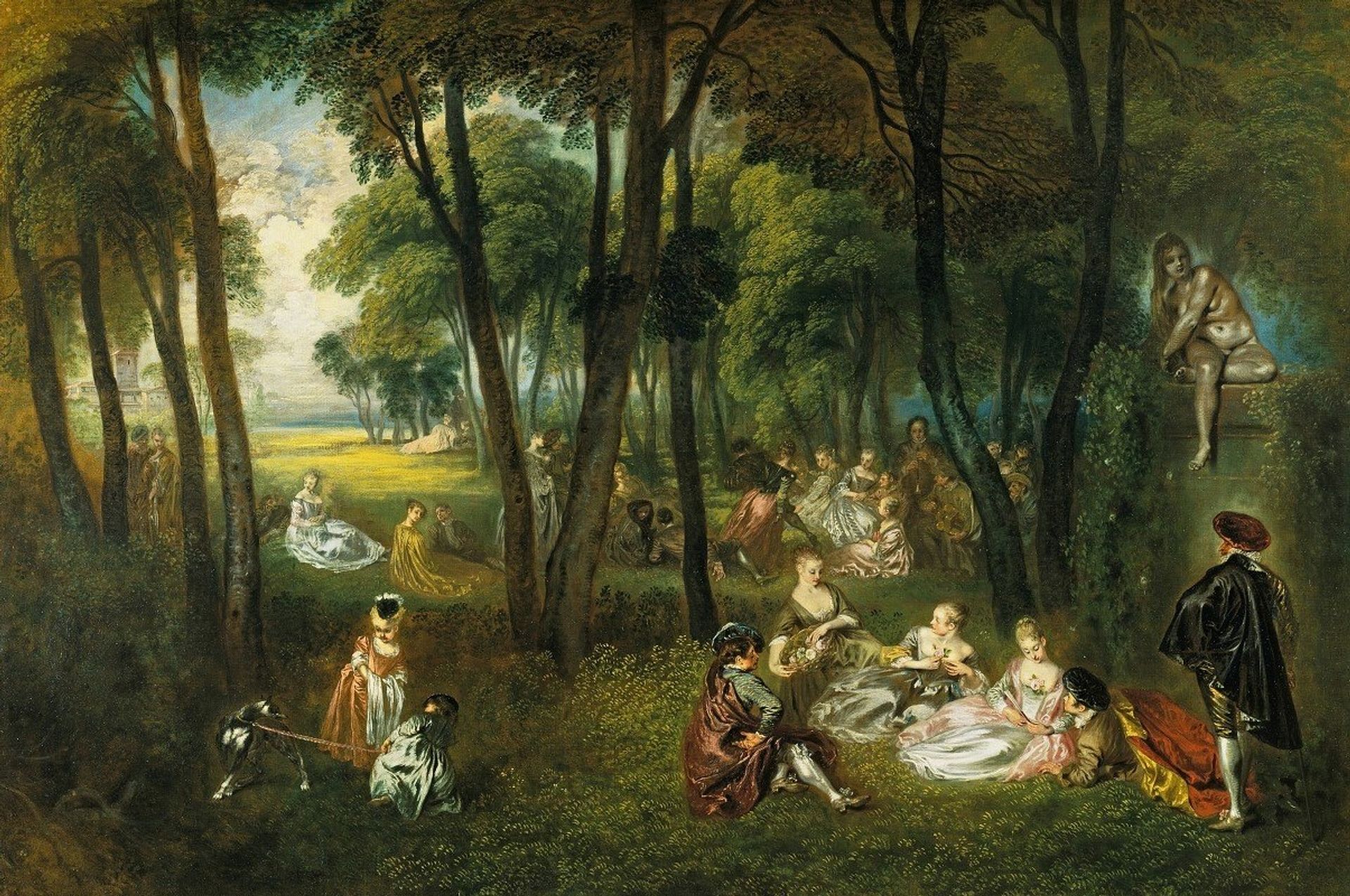 Fête galante in a Wooded Landscape by Jean-Antoine Watteau
