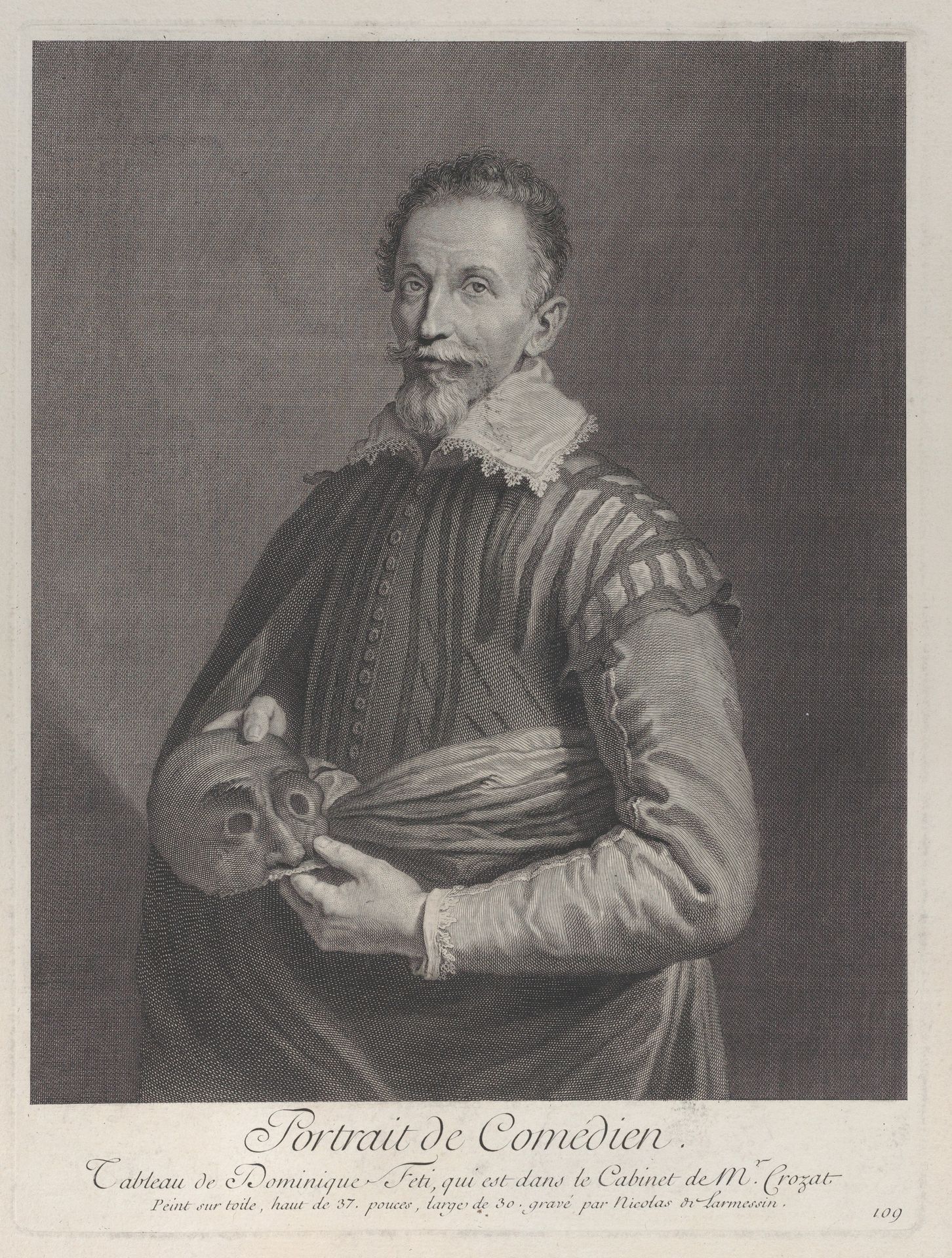 Portrait of a Comedian: portrait of Francesco Andreini holding a mask by Nicolas de Larmessin III