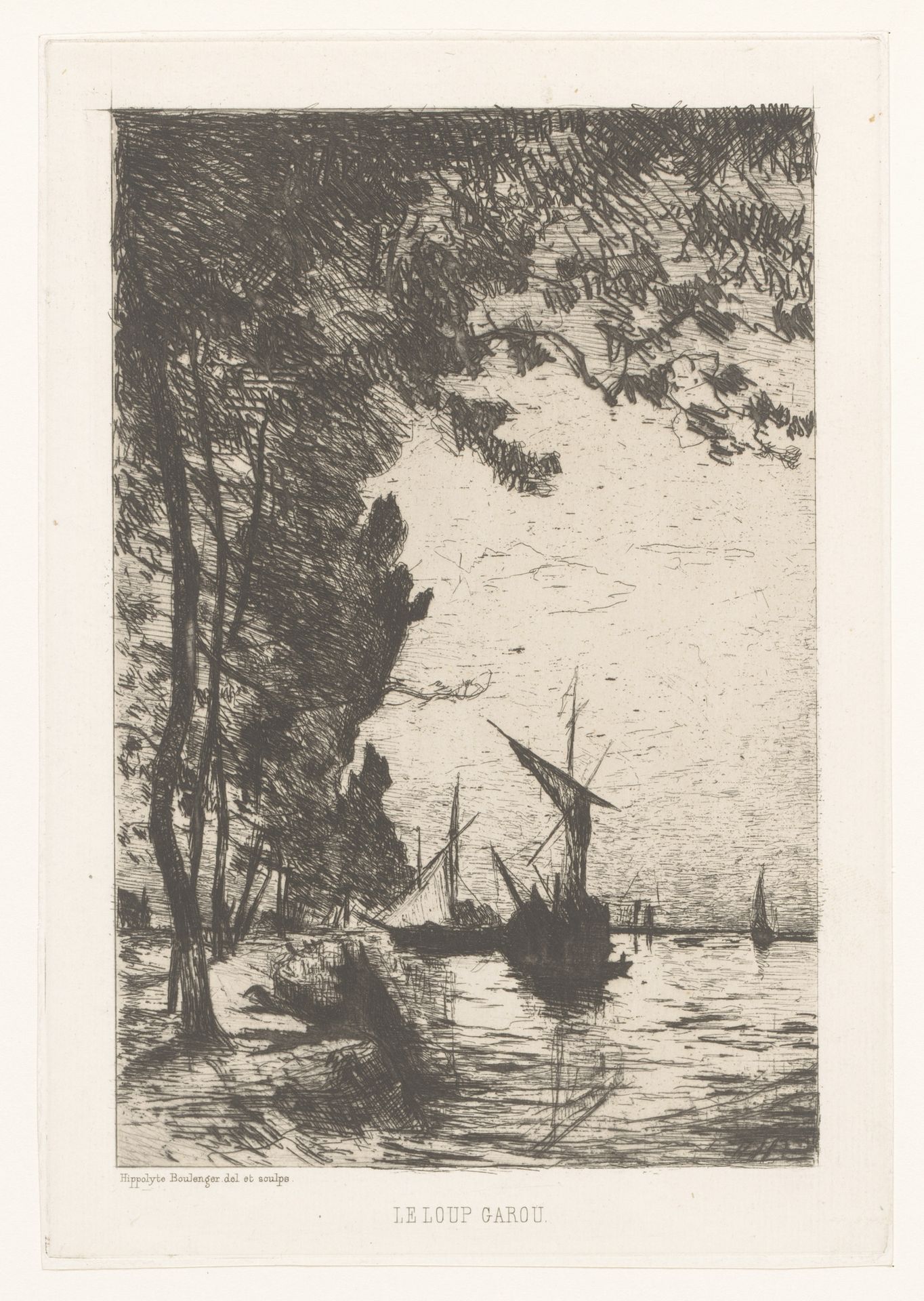Rivierlandschap met verschillende zeilboten by Hippolyte Emmanuel Boulenger