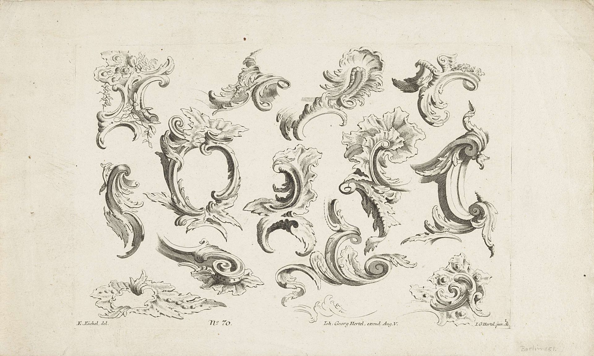 Voluut- en bladvormige rocaille-ornamenten by Johann Georg Hertel