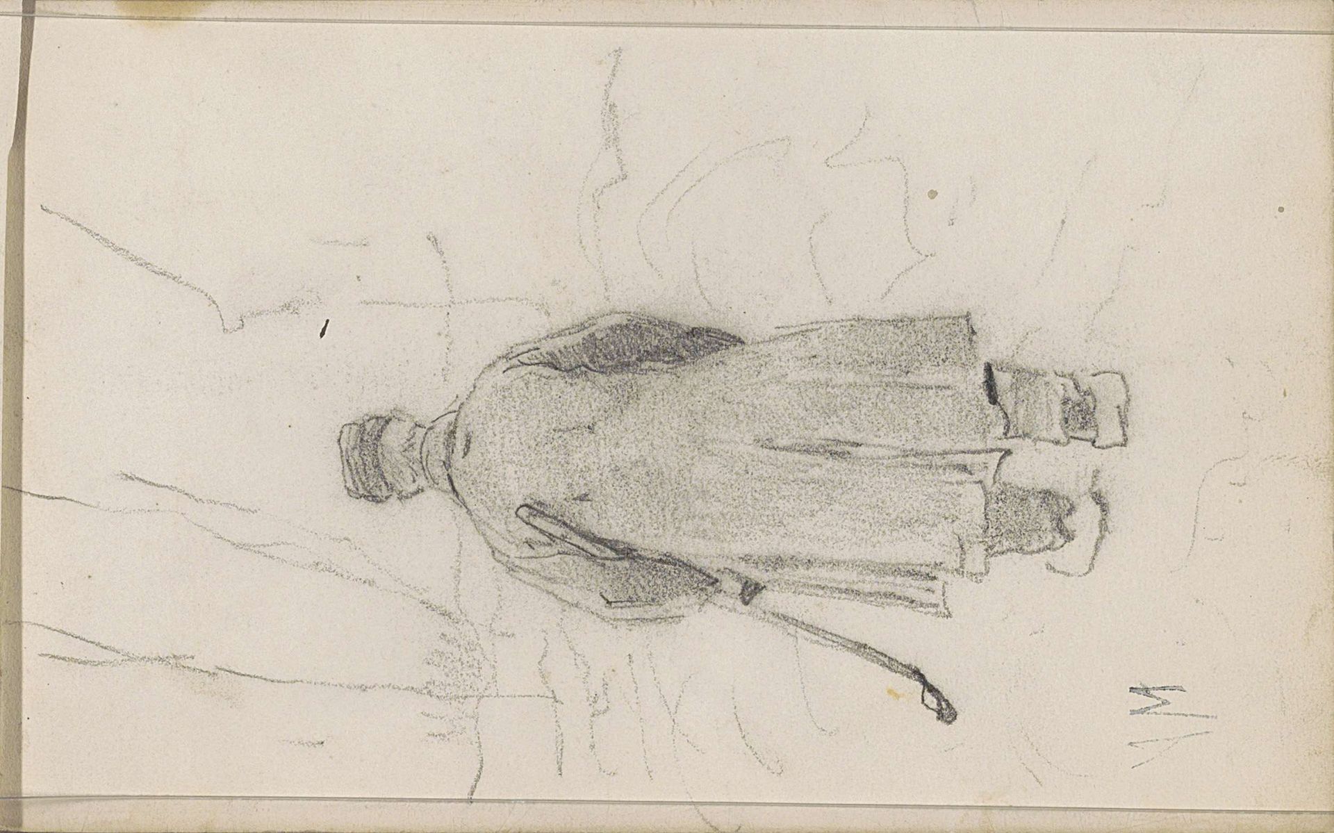 Herder met een stok lopend achter een schaapskudde by Anton Mauve