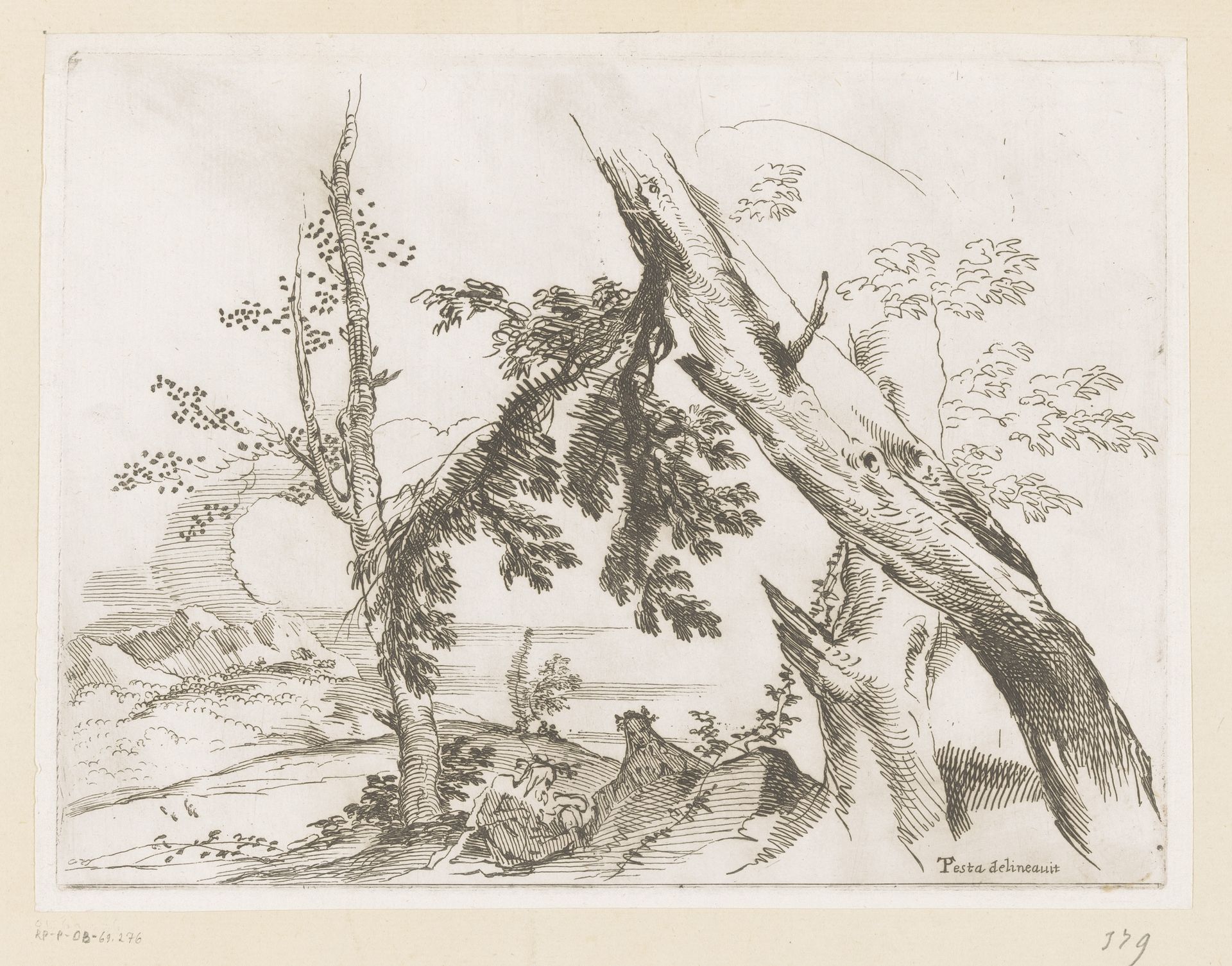 Landschap met twee figuren rustend onder enkele bomen by Jean Denis (II) Lempereur