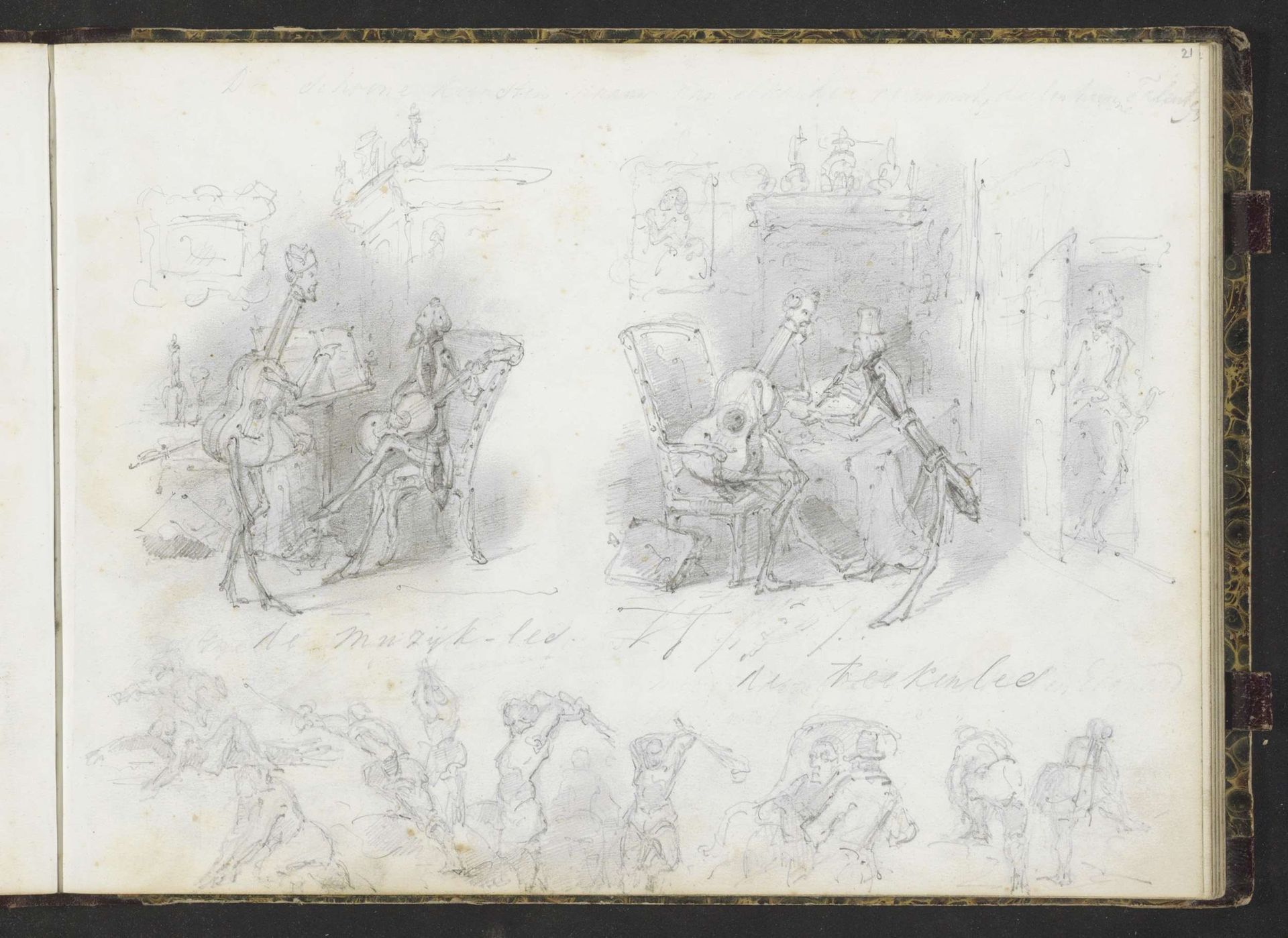 Karikaturen van een muziek- en tekenles by Lambertus Lingeman