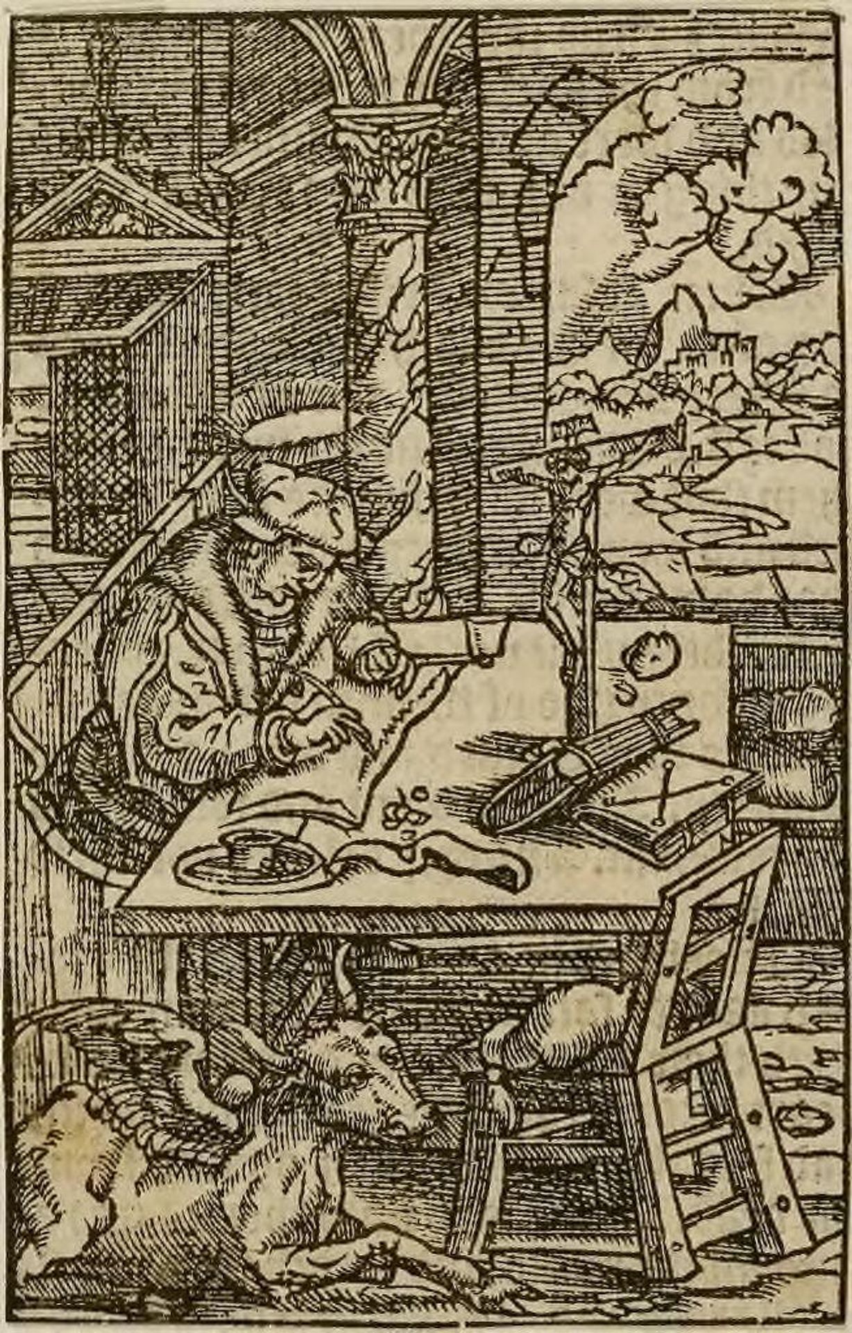 Illustration III: Representation of Saint Luke the Evangelist writing at his desk, with a winged ox beside him (the Gospel According to Luke, the Acts of the Apostles) by Anonymous