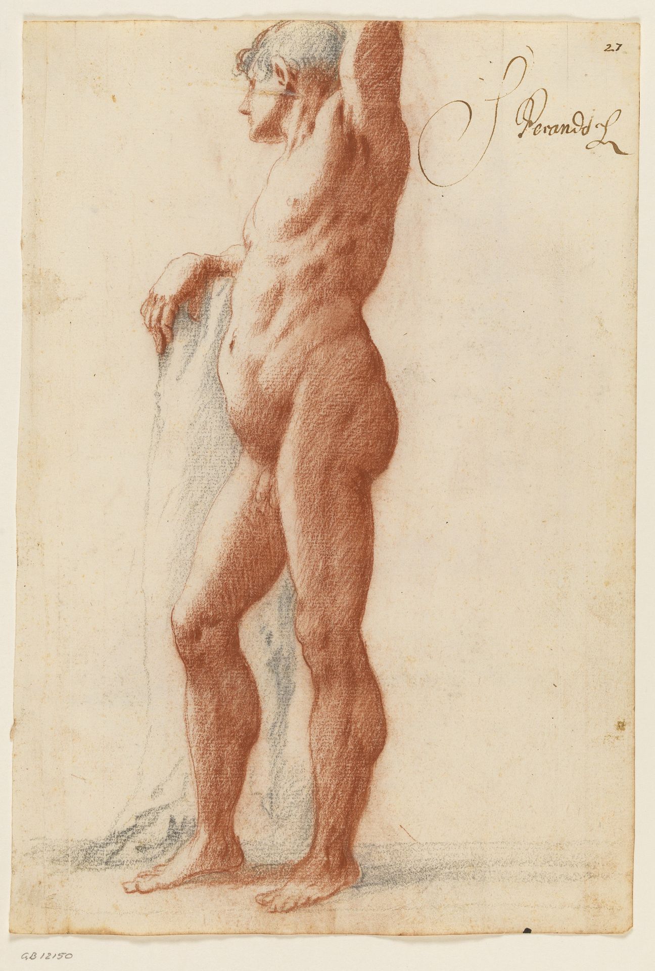 Standing male figure turned to the left and leaning on a tree trunk by Anonymous