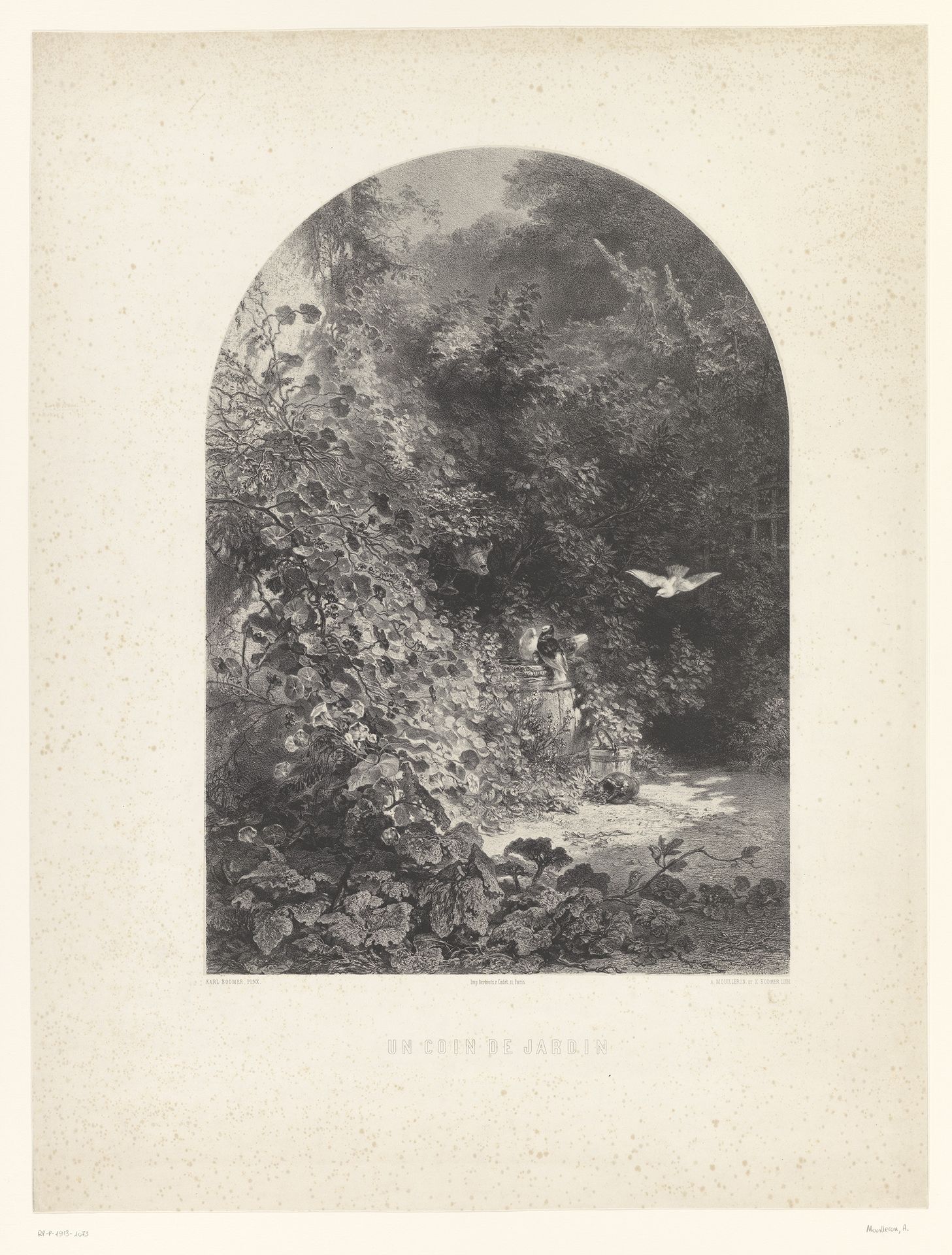 Duiven in een tuin by Adolphe Mouilleron