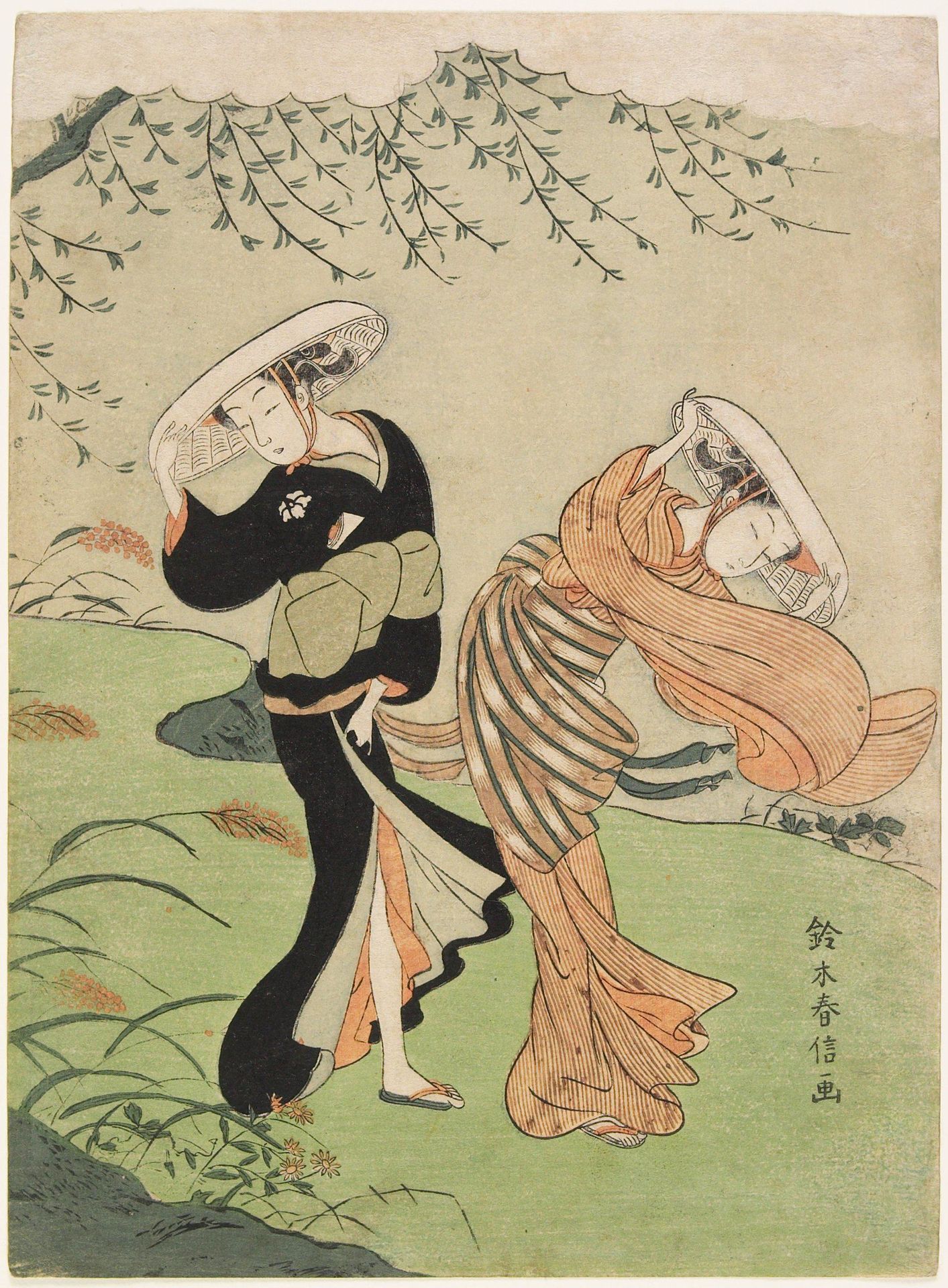 Two Women in the Autumn Wind by Suzuki Harunobu 鈴木春信