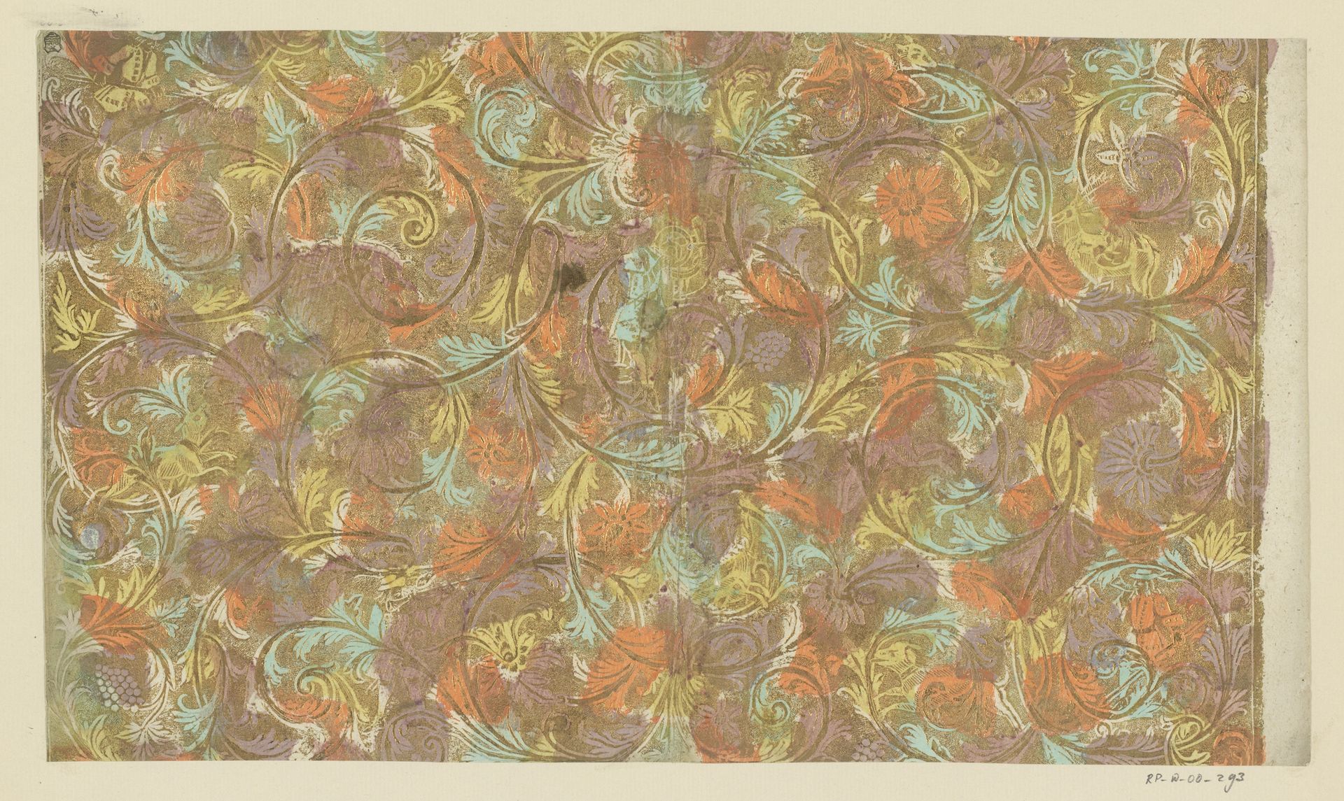 Blad met ranken met bloemen en vruchten met jachtscènes by Johann Michael Munck