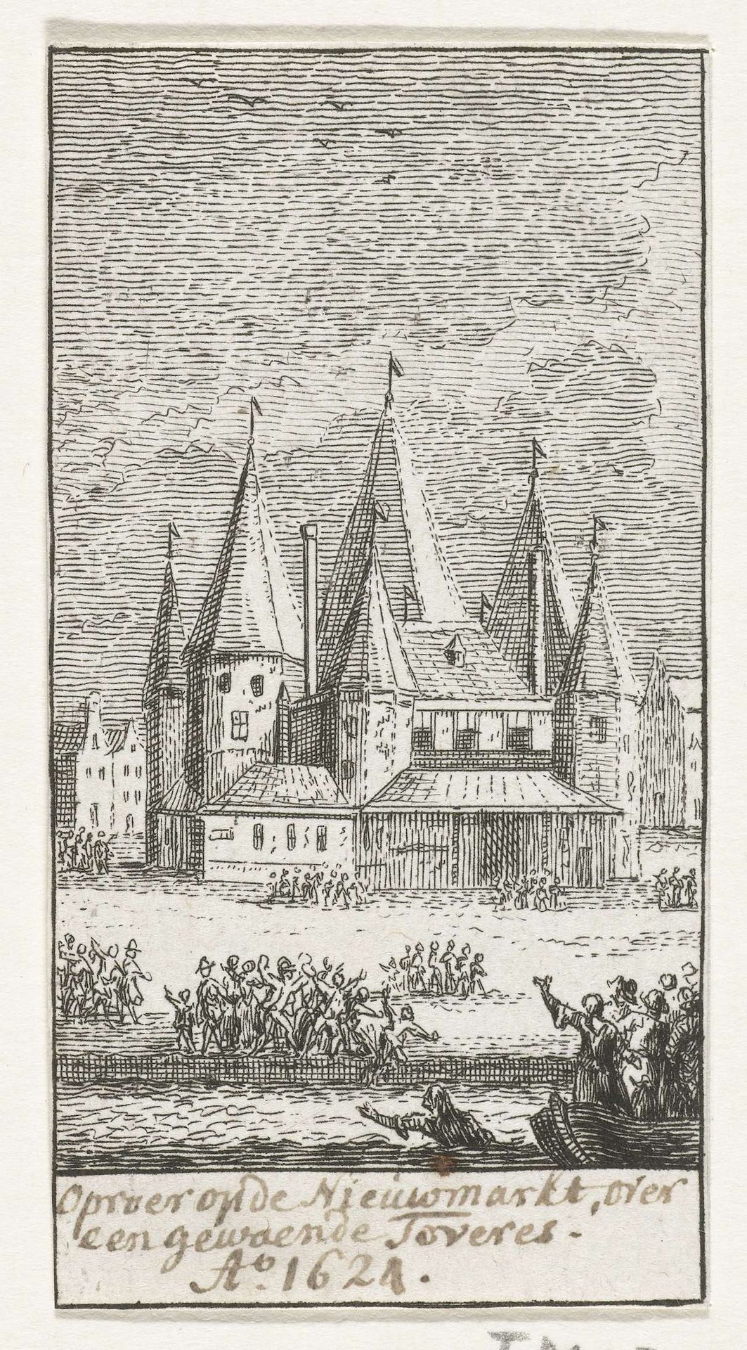 Oproer op de Nieuwmarkt over een gewaande tovenares, 1624 by Simon Fokke