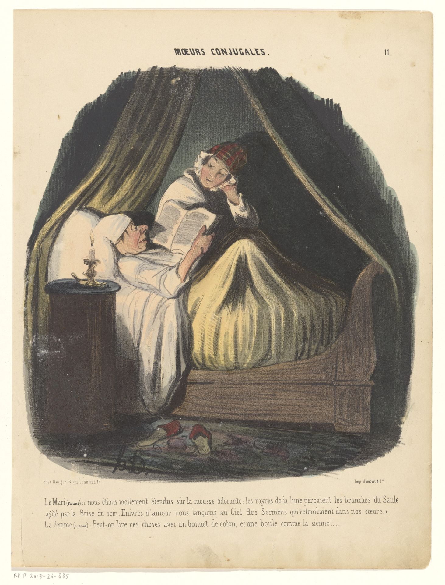 Lezende man in bed met naast zich zijn vrouw by Honoré Daumier