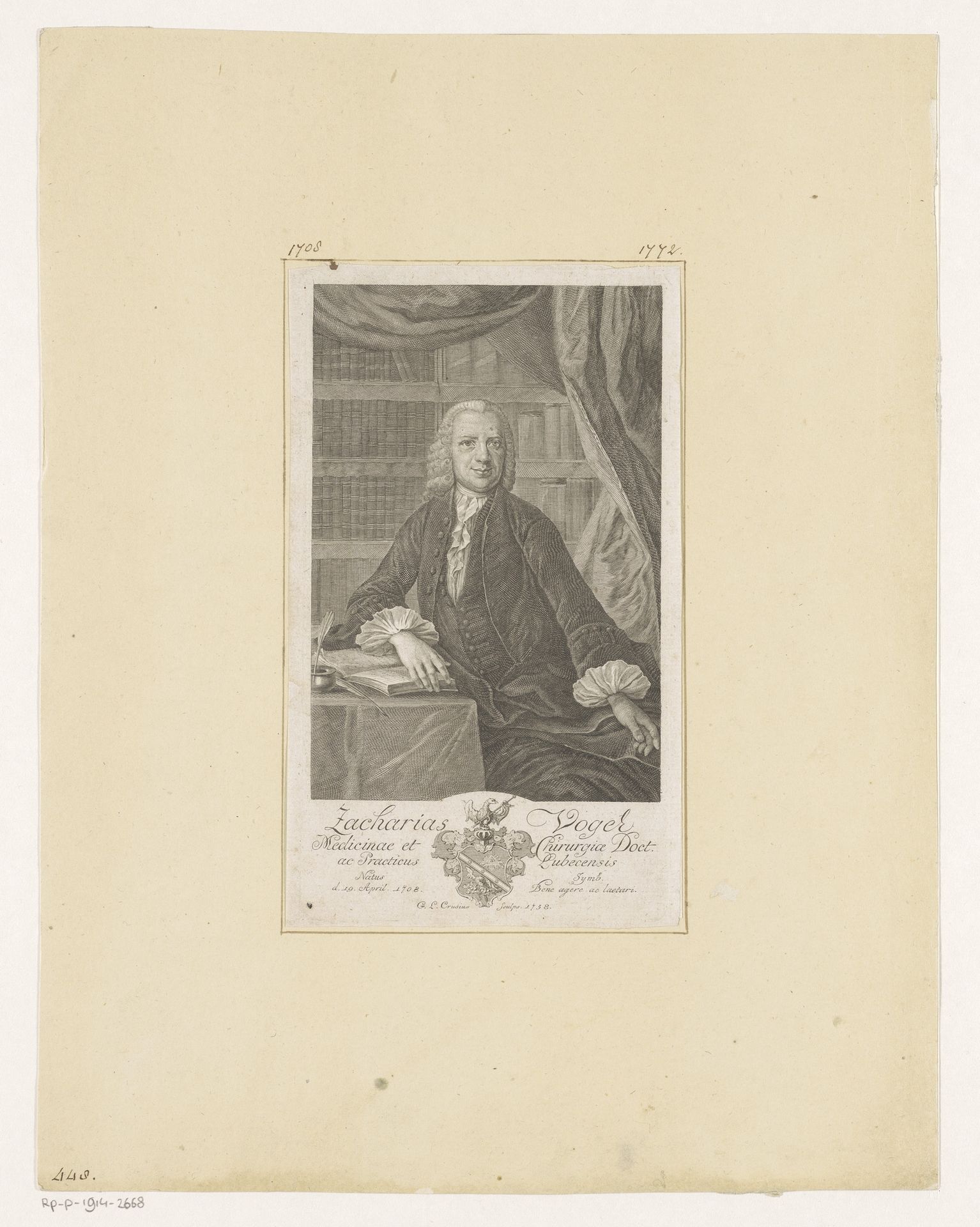 Portret van Zacharias Vogel by Gottlieb Leberecht Crusius