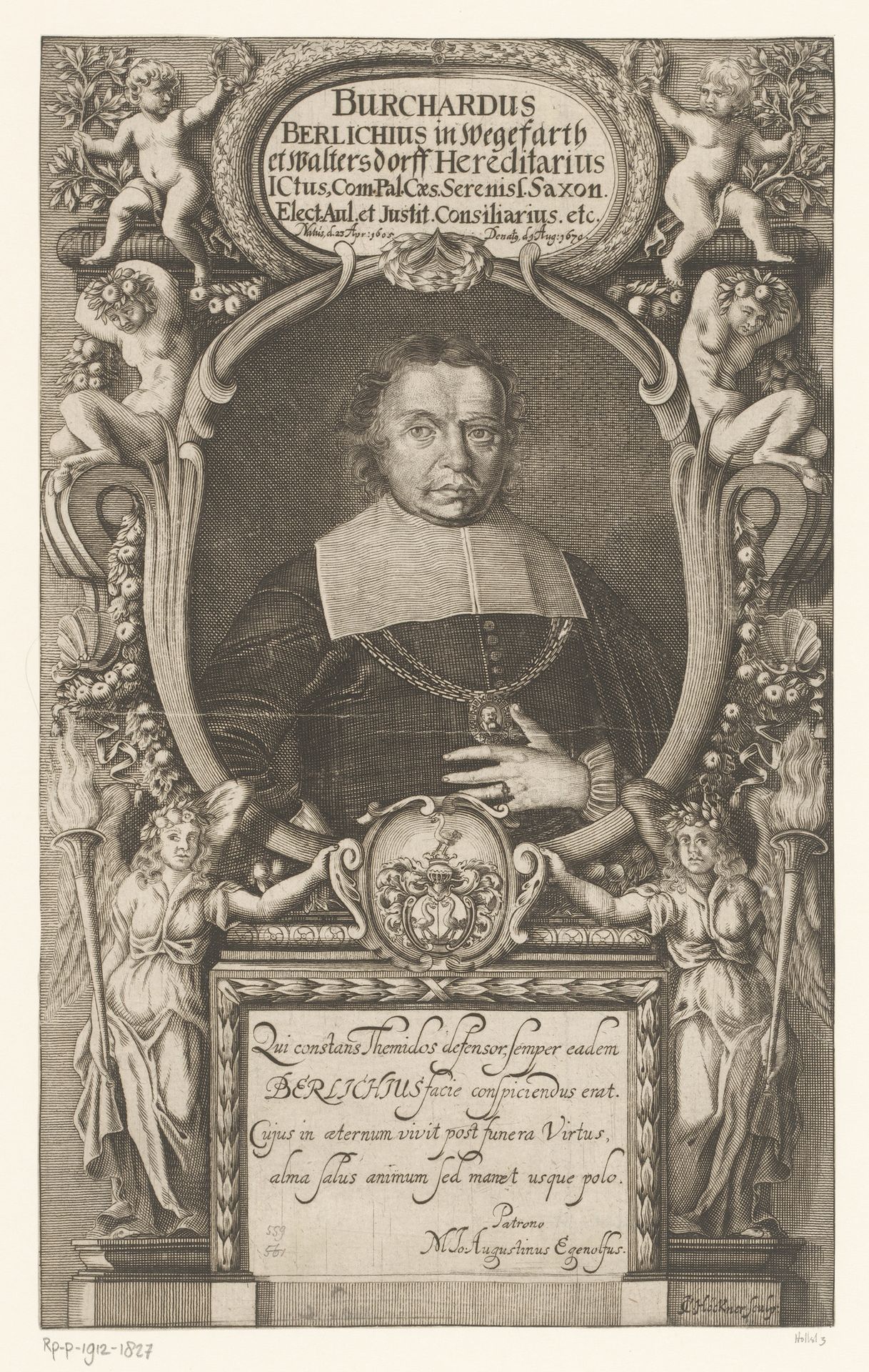 Portret van Burchard Berlich in decoratieve omlijsting by Johann Caspar Hoeckner