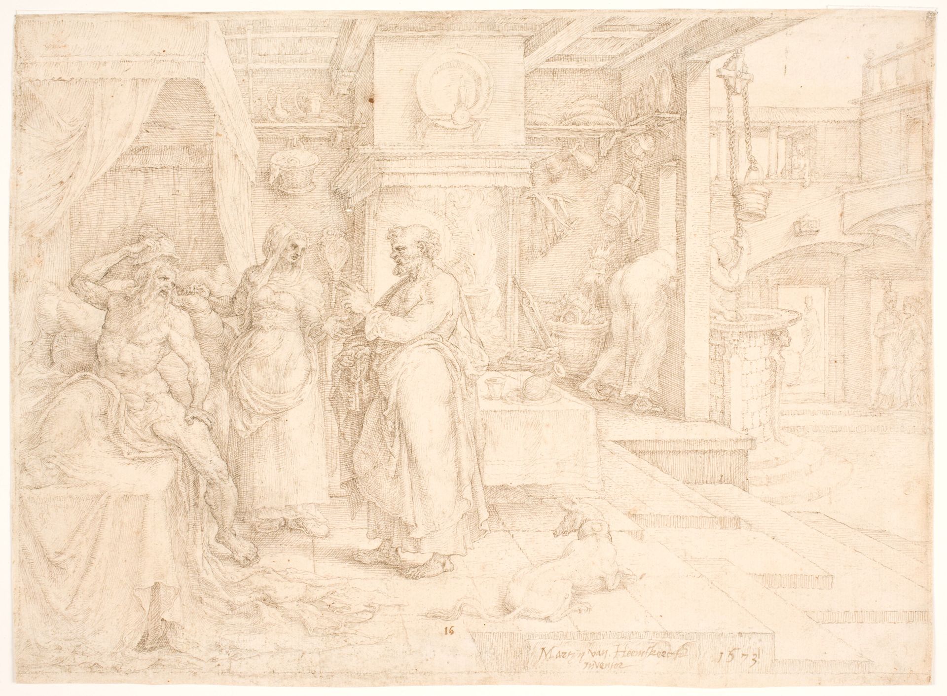 Peter helbreder den lamme Æneas by Maarten van Heemskerck