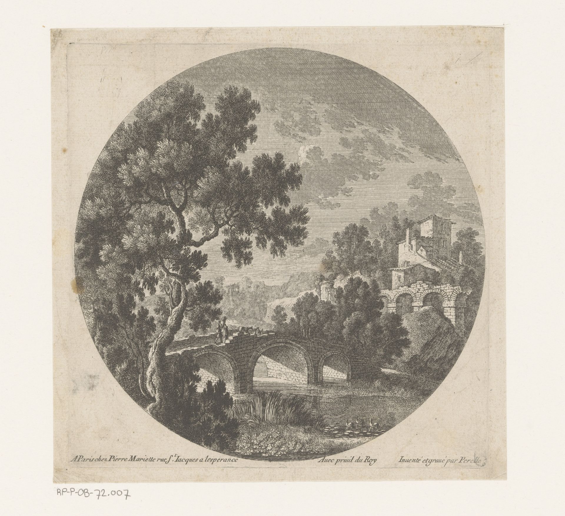 Landschap met stenen brug met drie bogen by Nicolas Perelle