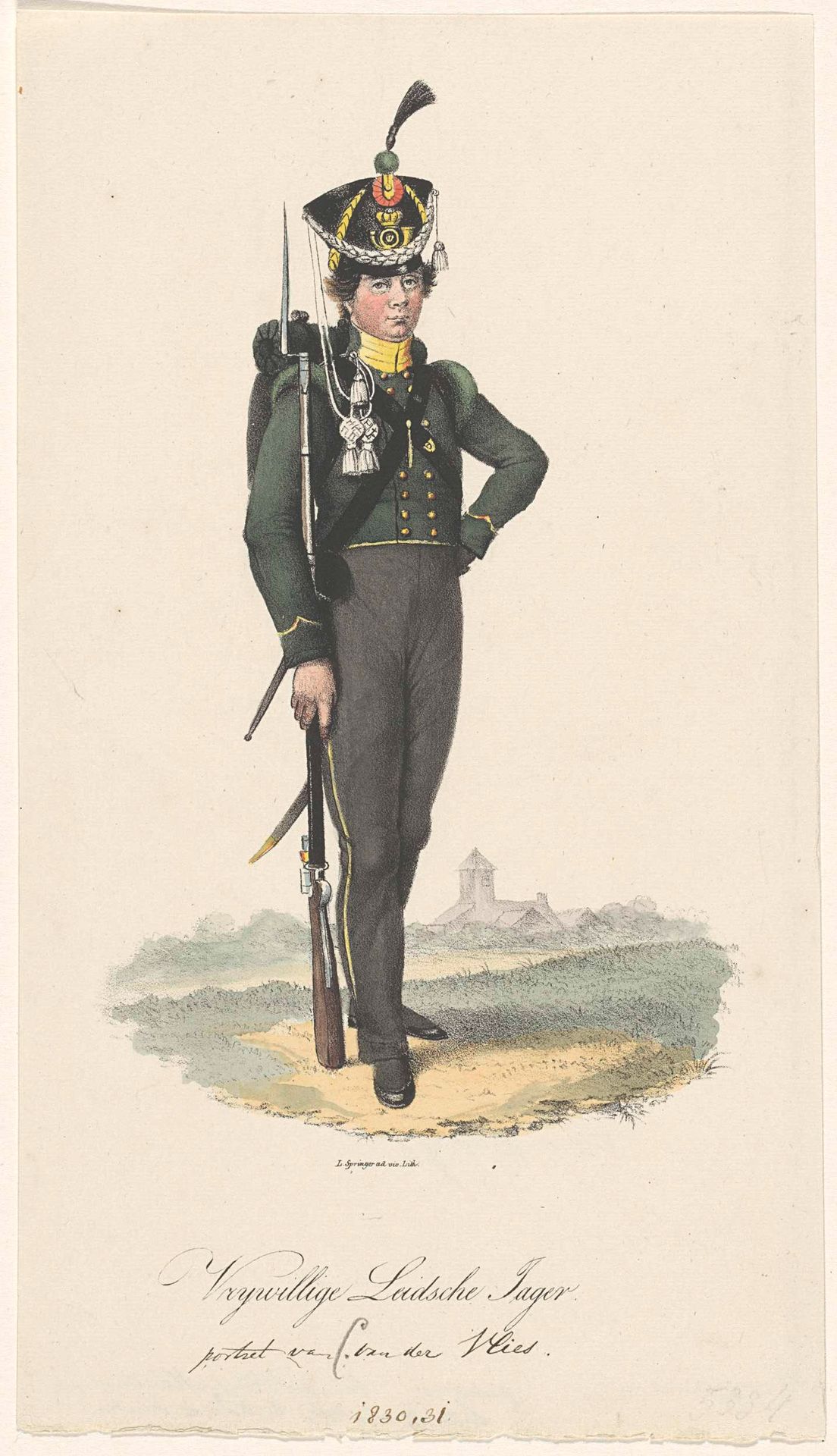 Vrijwillige Jager der Leidse Hogeschool, 1830 by Leendert (I) Springer